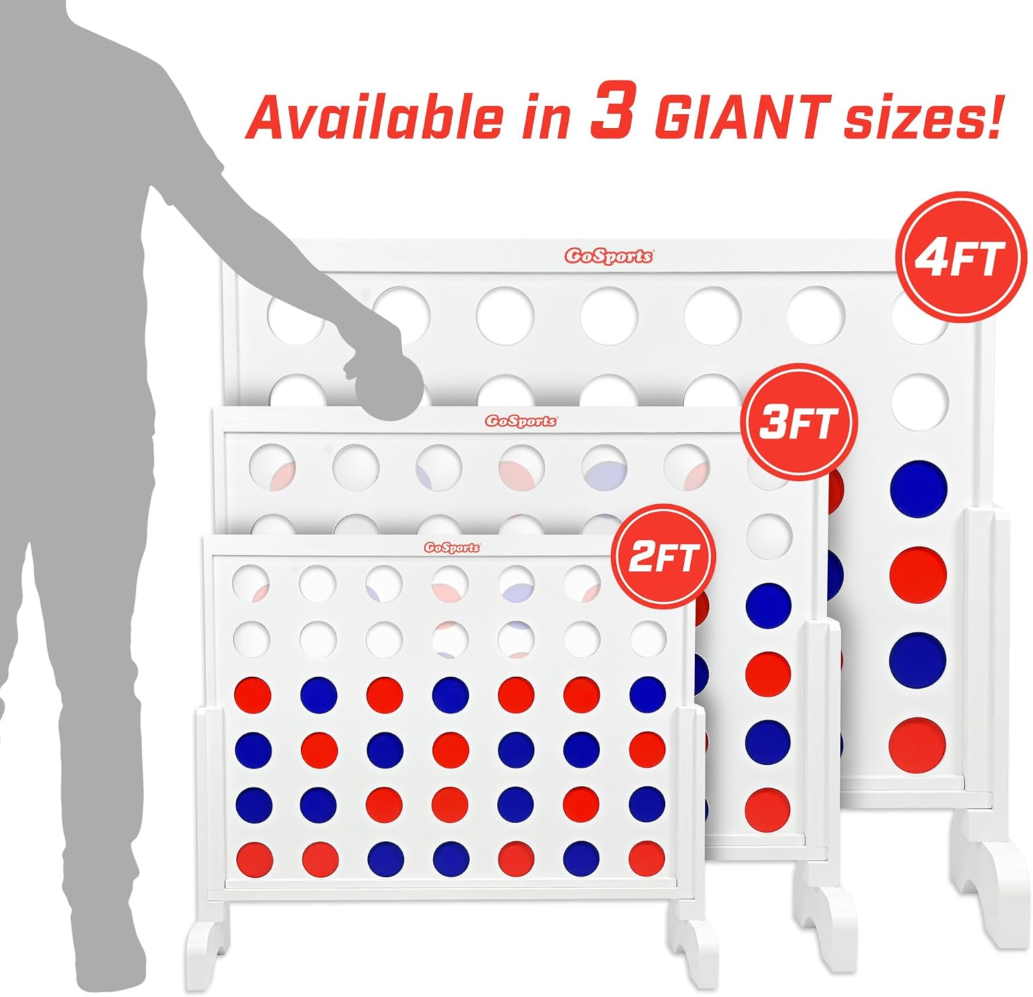 GoSports 3 Foot Giant Wooden 4-in-a-Row Connect Game – Jumbo Party Size with Heavy-Duty Coins – Easy Setup and Portable Design for Indoor and Outdoor Yard Game for Adults
