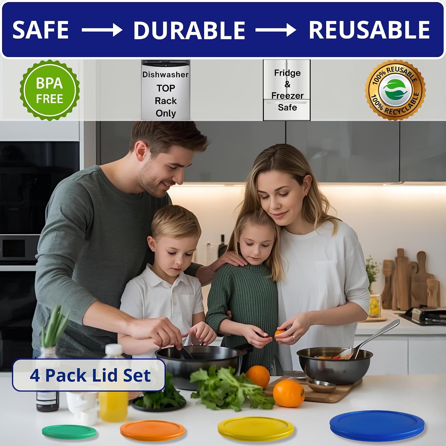 1, 2, 4 & 7 Cup Green, Orange, Blue, Red Replacement Lids/Covers for Pyrex