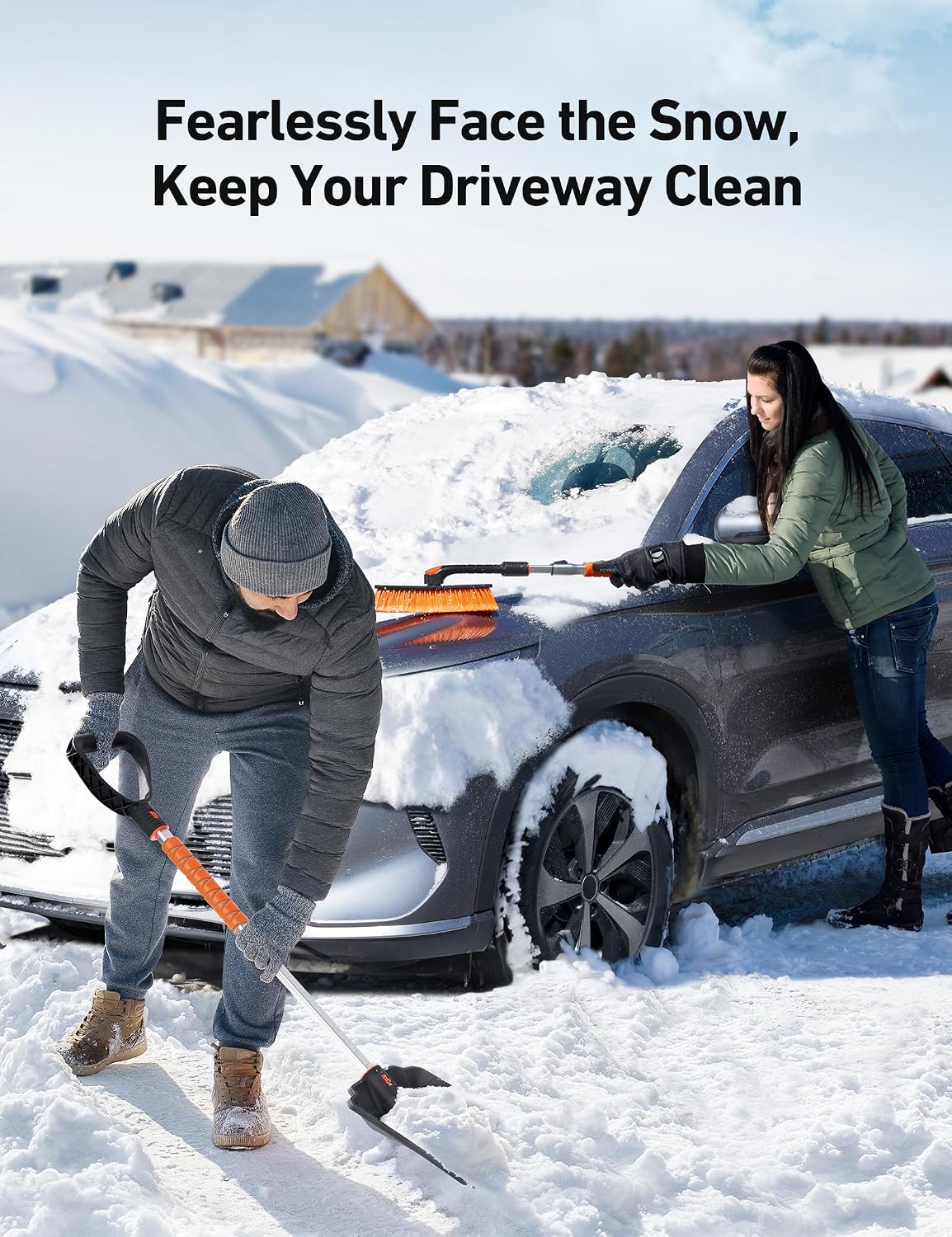 AstroAI 2" 1 Ice Scraper & Snow Shovel Kit, 47.2" Ice Scrapers for Car Windshield and 360° Pivoting Snow Brush