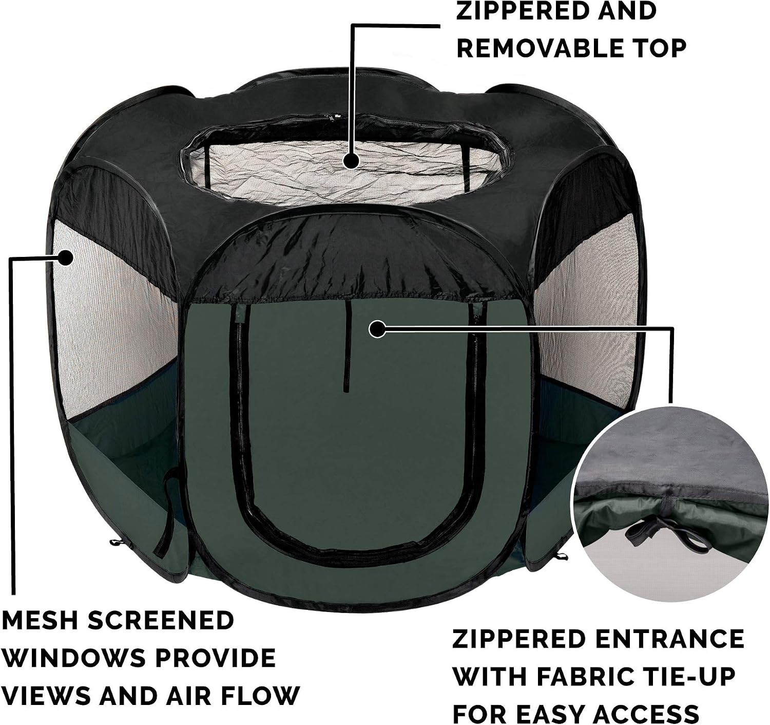 Furhaven Portable Dog Playpen Cat Tent, Pet playground,Kennel foldable indoor outdoor zippered puppy crate - Hunter Green, Medium