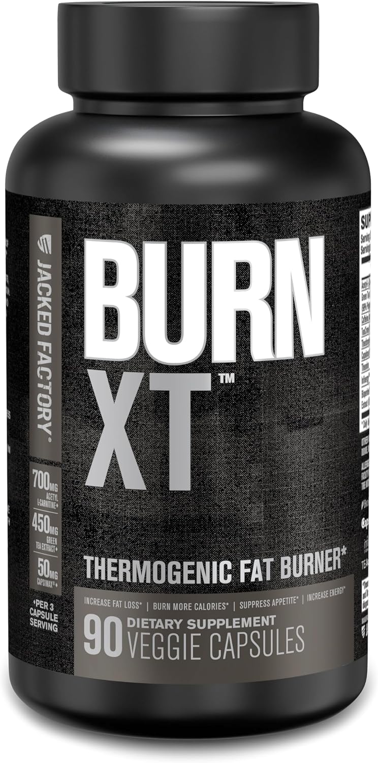 Jacked Factory Burn XT Black Thermogenic Fat Burner - Weight Loss Supplement, Appetite Suppressant, Nootropic Energy Booster | TeaCrine