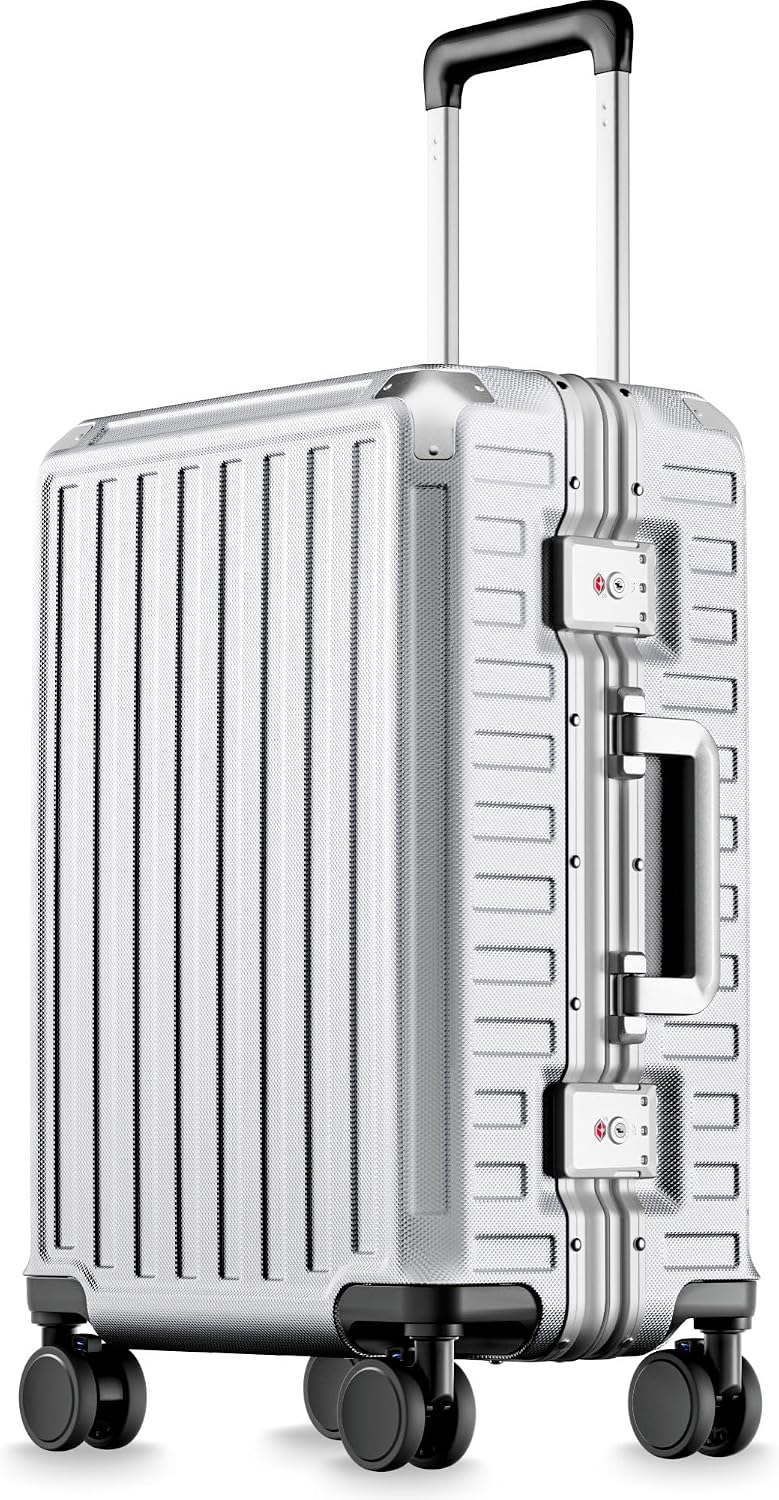 LUGGEX Zipperless Checked Suitcase, Aluminum Frame, Charcoal Metallic, 28" | Checked Luggage, 100% PC Hard Shell, 8010S Aluminum Frame, 8 Spinner Wheels, TSA Lock, Hard Shell, ZX-Core