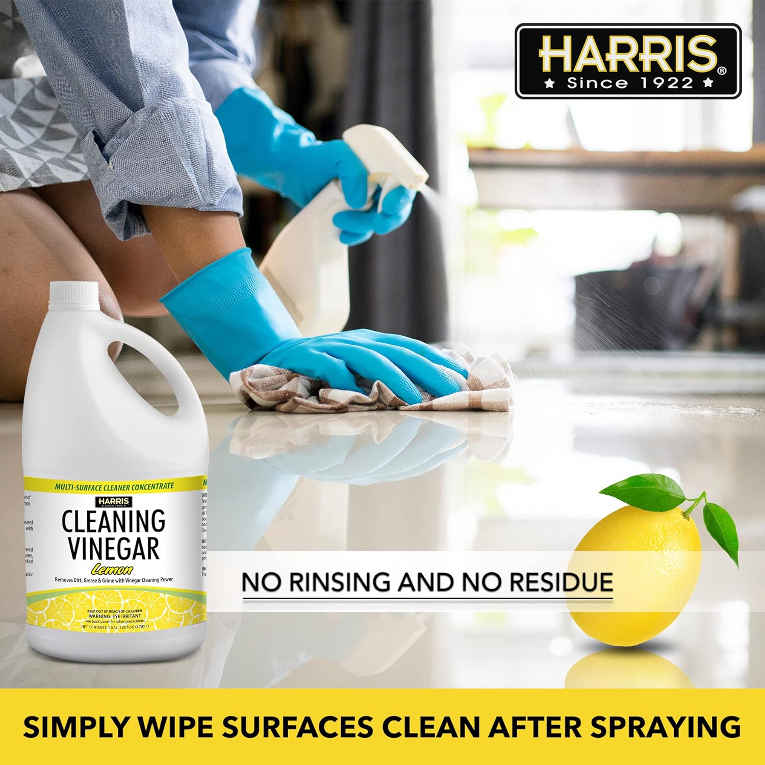 Harris Multi-Purpose Vinegar Household Surface Cleaner, Orange Scent, 128oz, Easy Pour Funnel Included