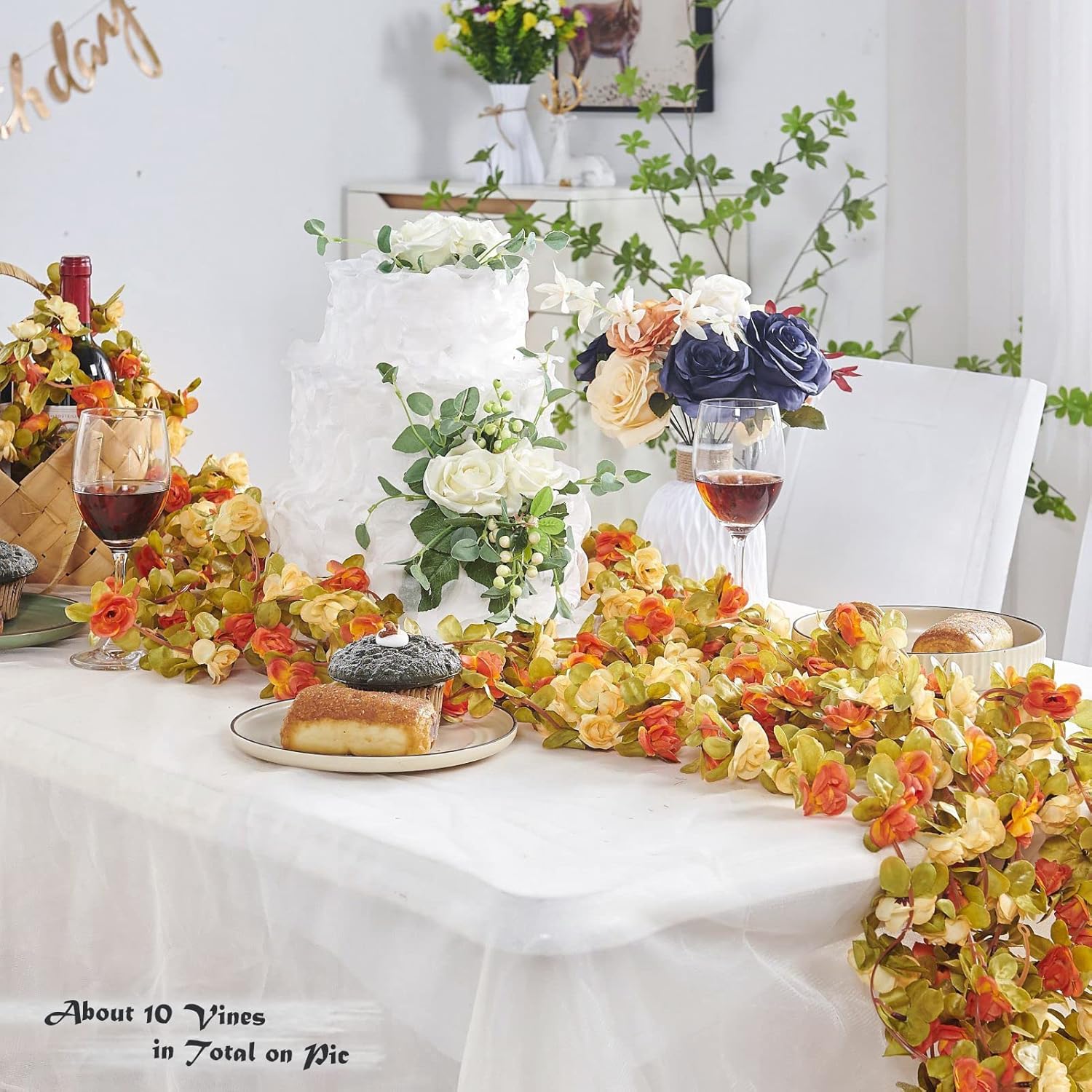 8Pcs x 8.2FT Artificial Flower Garland Floral Rose Vine Decor, Pink Flower
