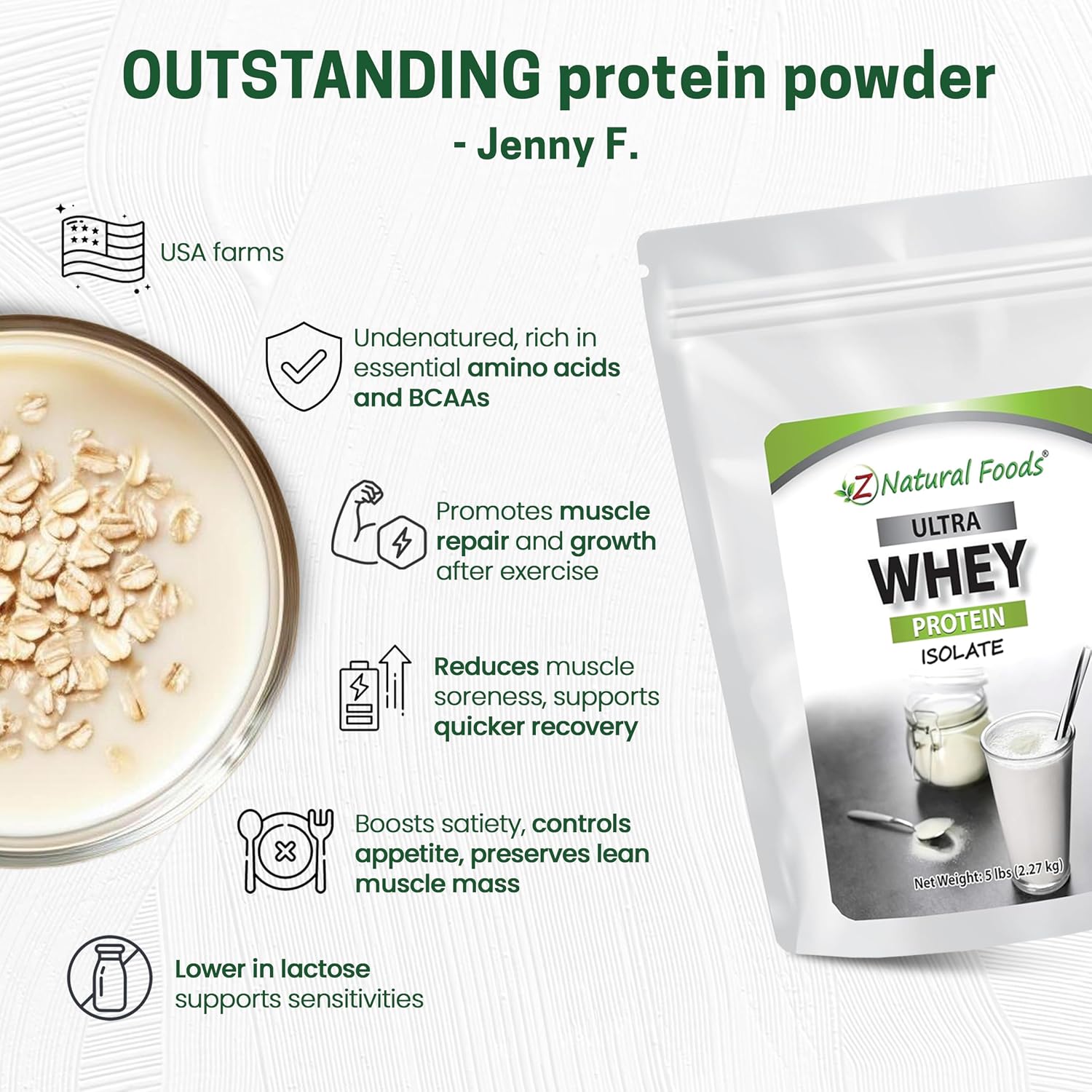 Z Natural Foods Ultra Whey Protein Isolate - Unflavored & Unsweetened, 1 lb | Unflavored, Unsweetened Whey Protein Powder, Whey Isolate with Vital Proteins for Fitness, Sports Nutrition, Immune Support