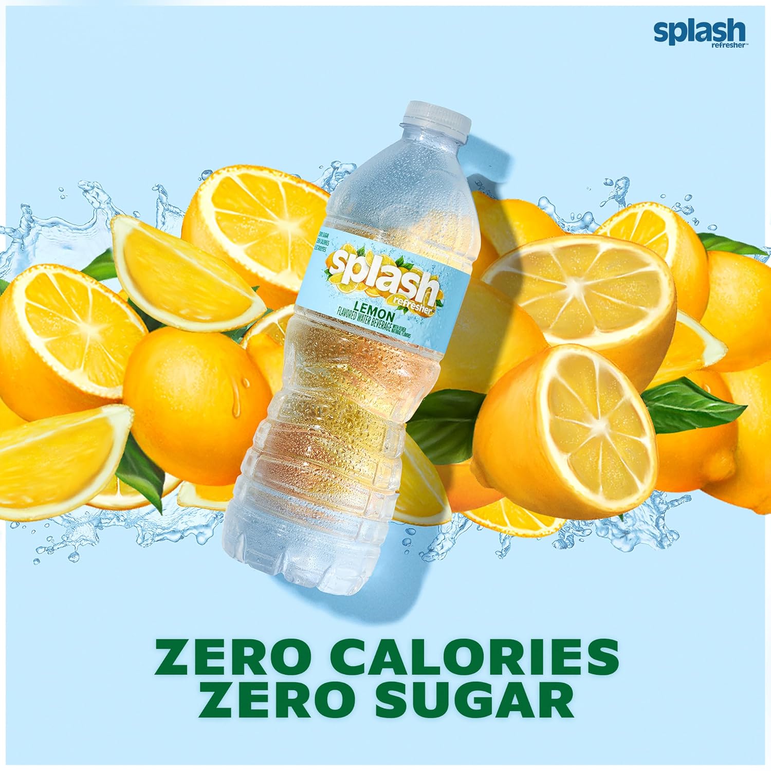 SPLASH REFRESHER Flavored Water Bottles, Lemon - 6 Pack | Refreshing Flavored Bottled Water with Electrolytes - Zero Sugar & Zero Calories - 16.9 Fl Oz