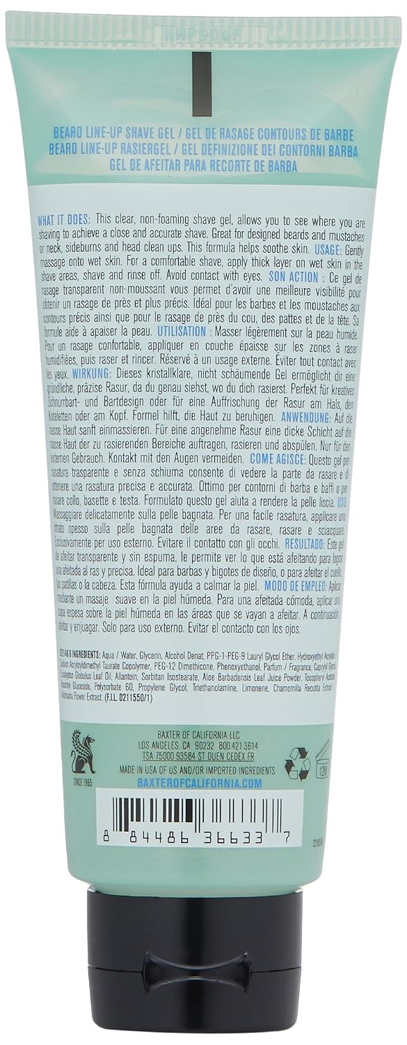 Baxter of California Beard Line-Up Shave Gel for Men |Non-Foaming | Paraben-Free | 3.4 fl. Oz.