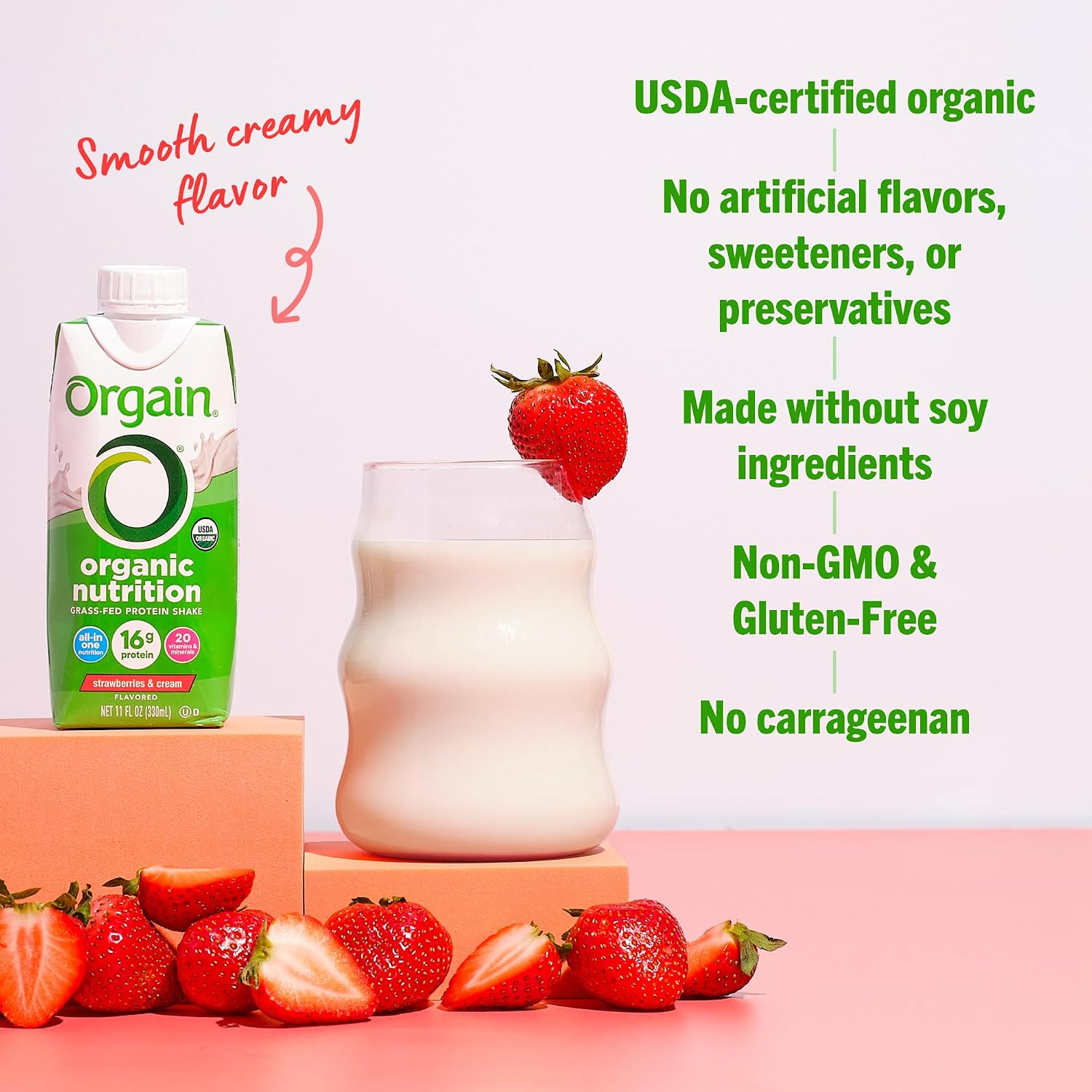 Orgain Organic Grass Fed Dairy 16g Protein Shake, Vanilla, 11oz, 12pk | Ready to drink grass-fed dairy protein, meal replacement, 20 vitamins & minerals, fruits & vegetables, non-GMO, gluten-free