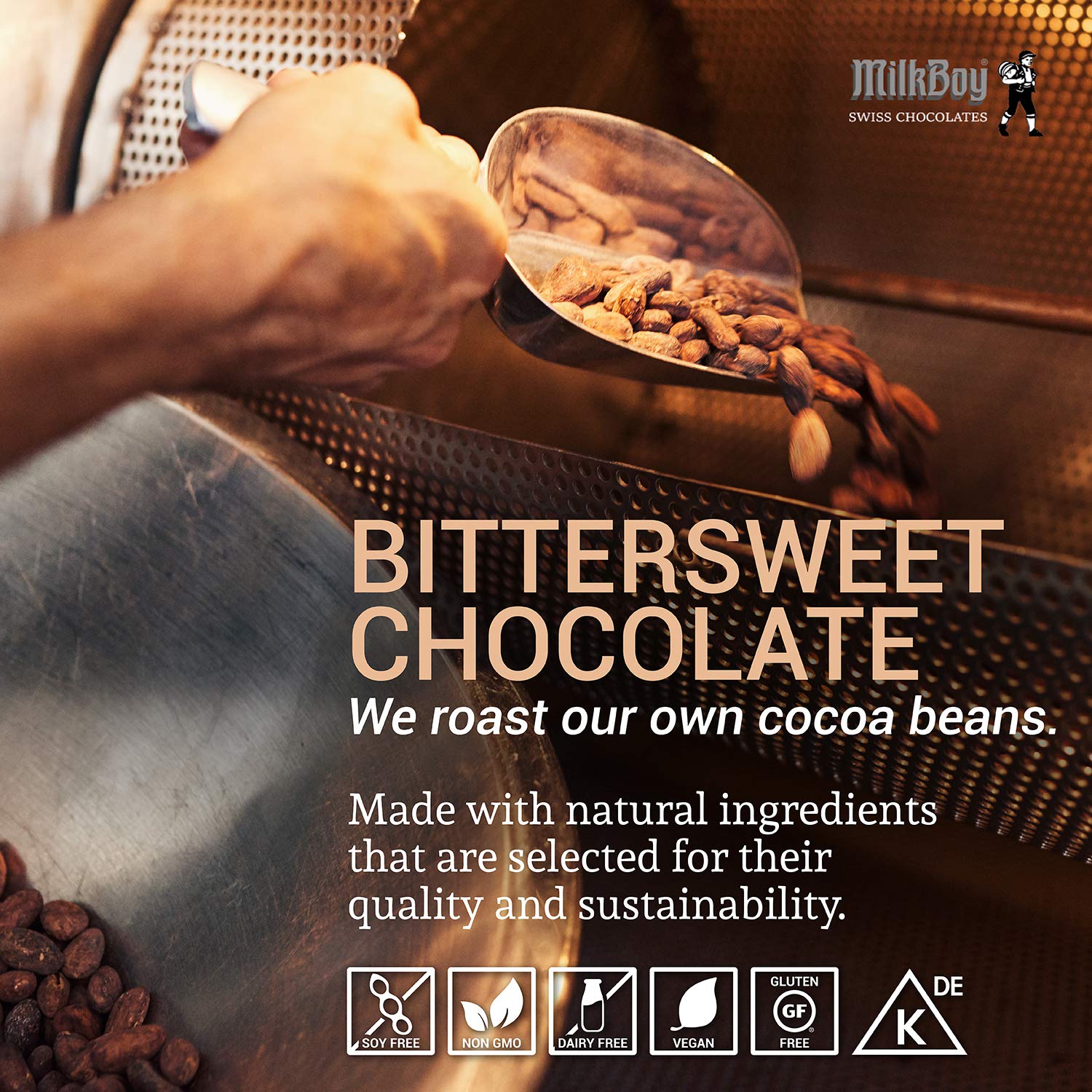 MilkBoy Swiss Chocolates Chocolate Bar Variety Flavors - 3 oz, 5 Pack | Includes milk, dark, white bourbon vanilla, caramel sea salt & almond flavors. Rainforest Alliance certified cocoa. Kosher.
