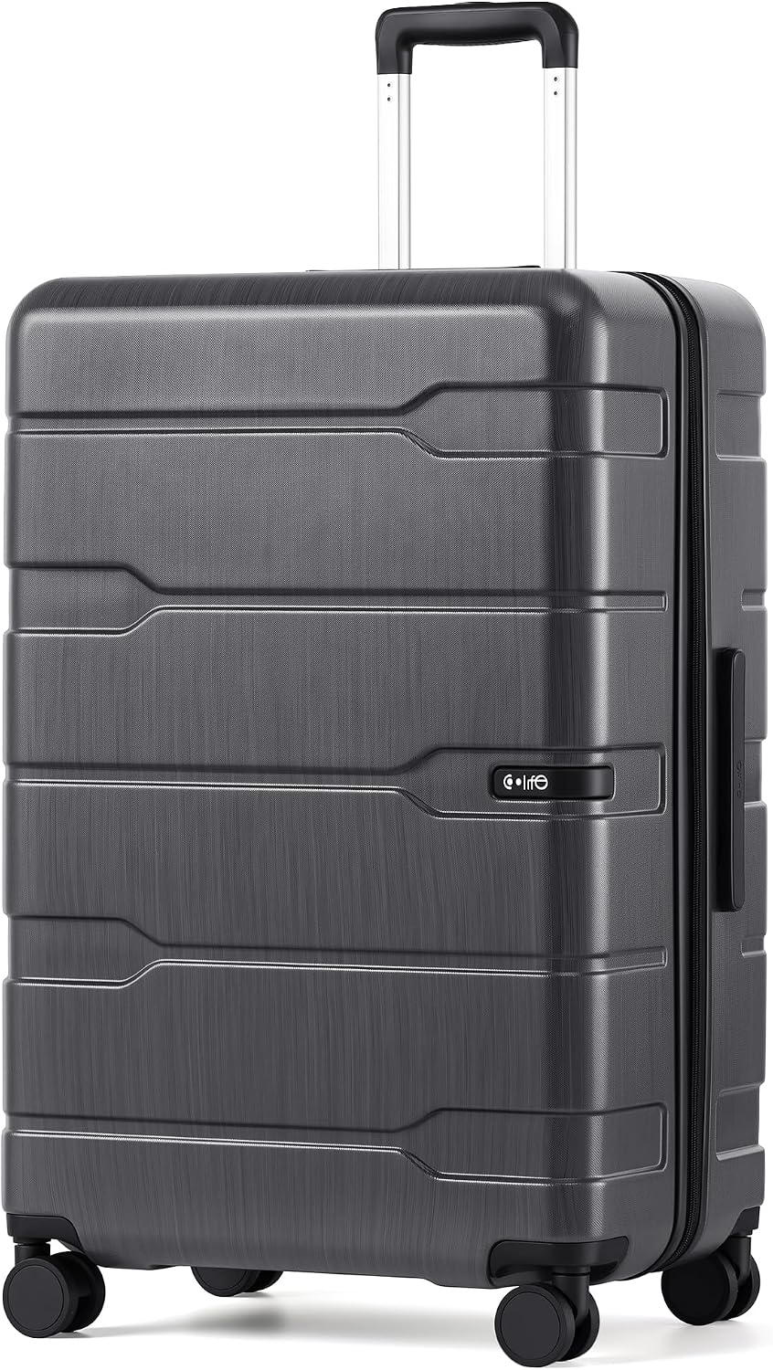 Coolife Medium Checked Luggage Hardside Suitcase with Spinner Wheels, 24in | Lightweight ABS+PC, Rolling Travel Suitcase with TSA Lock, Spinner Wheels, Durable Zipper, Charcoal