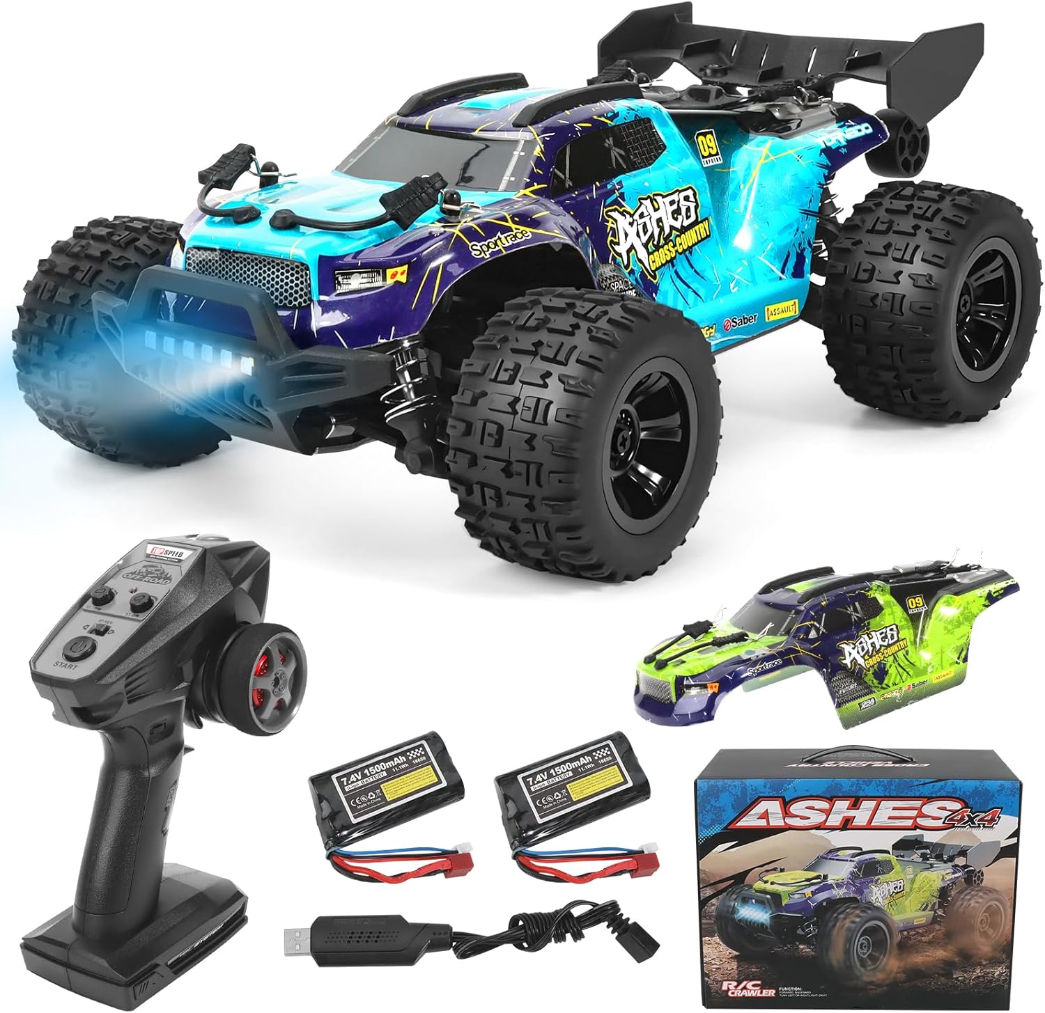 1:18 Scale All-Terrain RC Car for Adults - 40+KM/H High Speed 4WD Off-Road Remote Control Truck with 2 Rechargeable Batteries