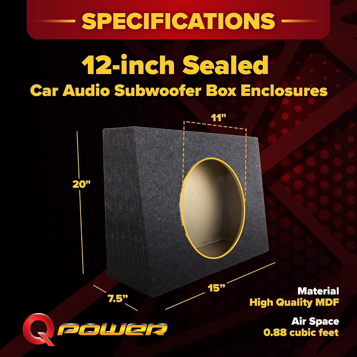 QPower QTW12 Single 12" Sealed Car Audio Subwoofer Sub Box Enclosures, Pair