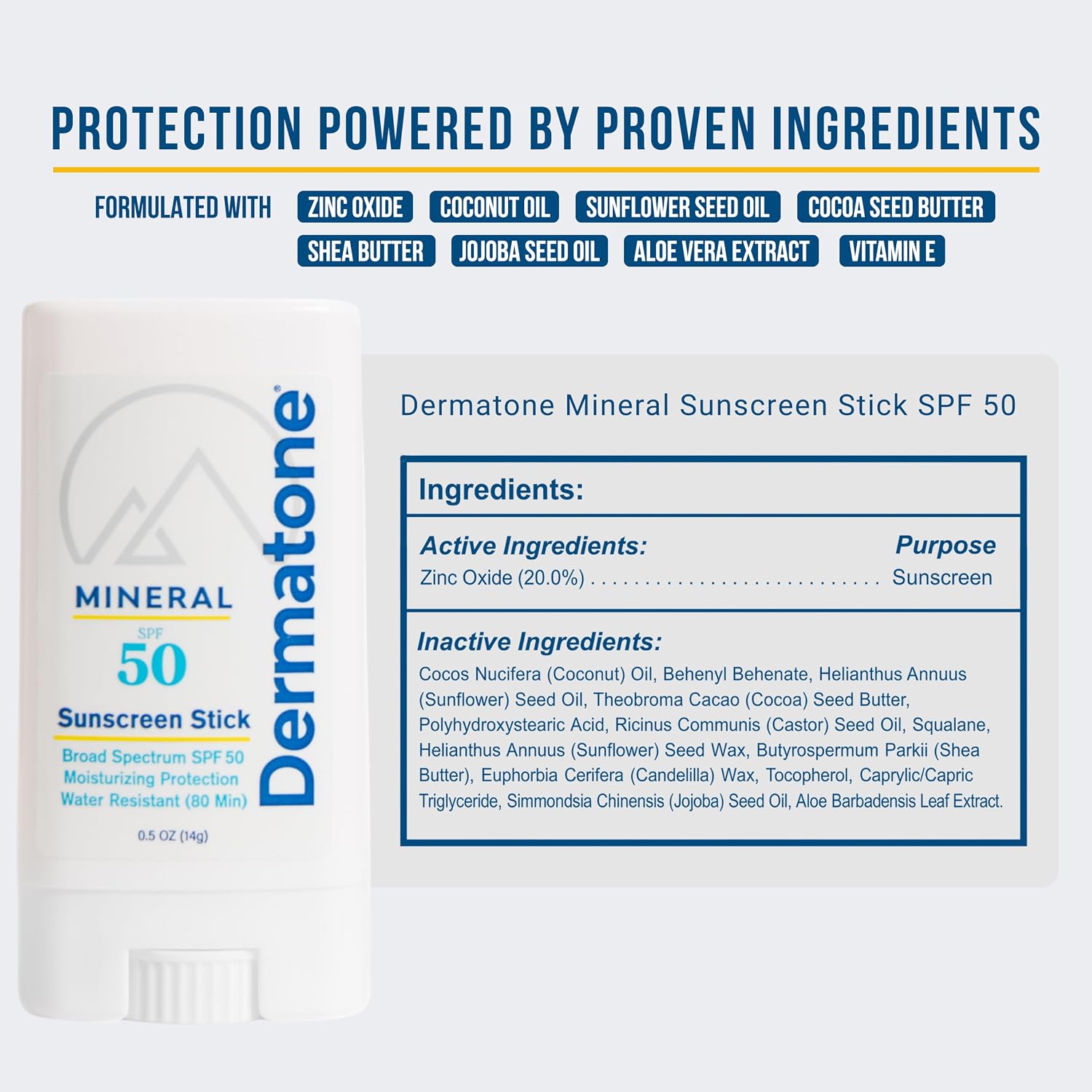 Dermatone Mineral Sunscreen Stick SPF 50 Zinc Oxide | Sunscreen Stick for Face and Body, Broad Spectrum UVA/UVB, Reef Safe, Moisturizing, Water Resistant (80 min), Fragrance Free, 0.5 oz