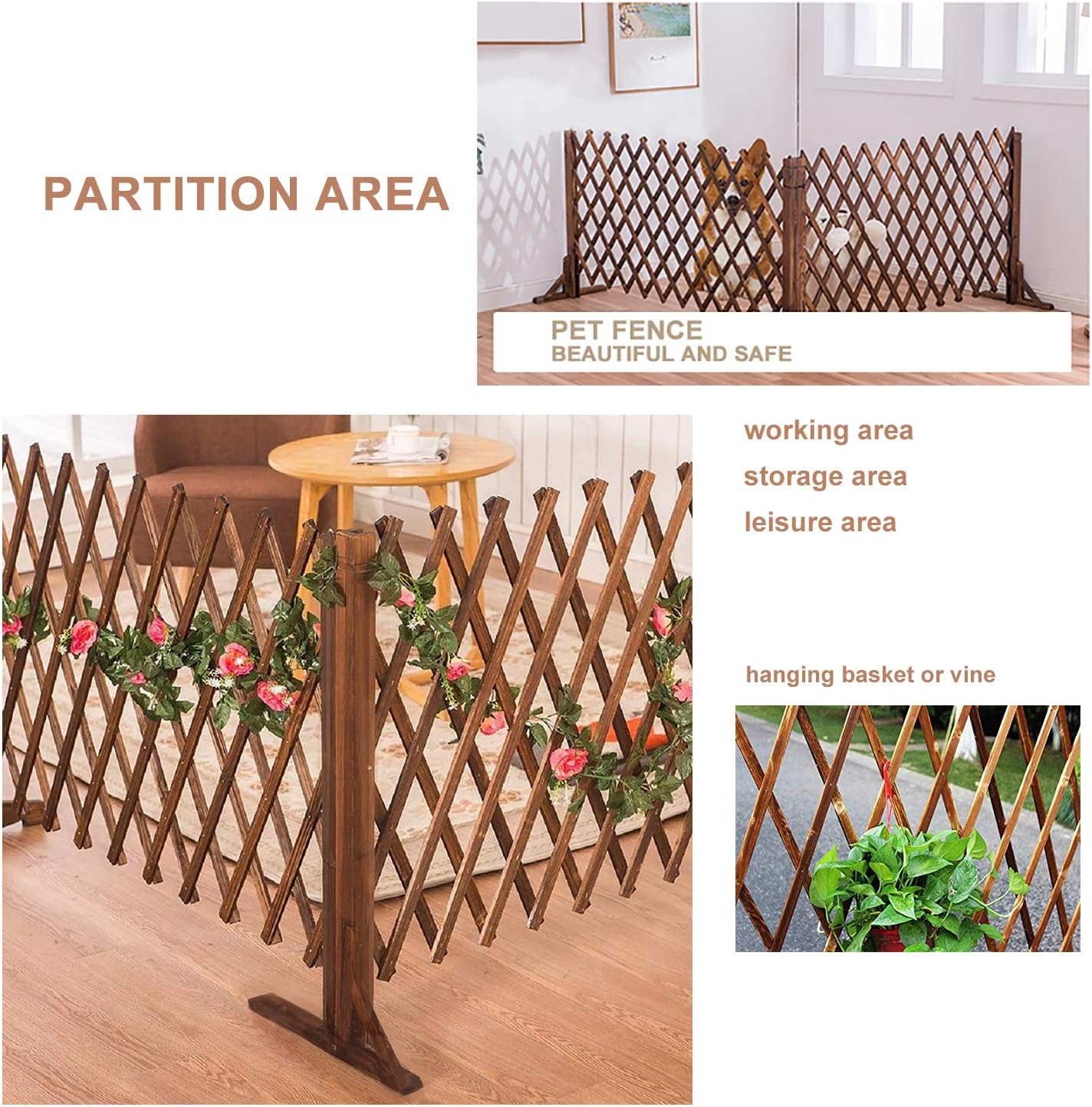 jxgzyy 2 Pack Expandable Wood Garden Fence Wooden Pet Gate Retractable Wooden Fence Gate Freestanding Wooden Fence Gate for Garden Patio Decorative