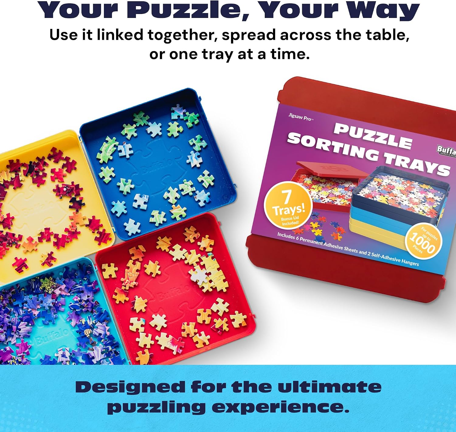 Buffalo Games Puzzle Sorting Trays for Adults, Puzzle Tray Storage, 7 Pc