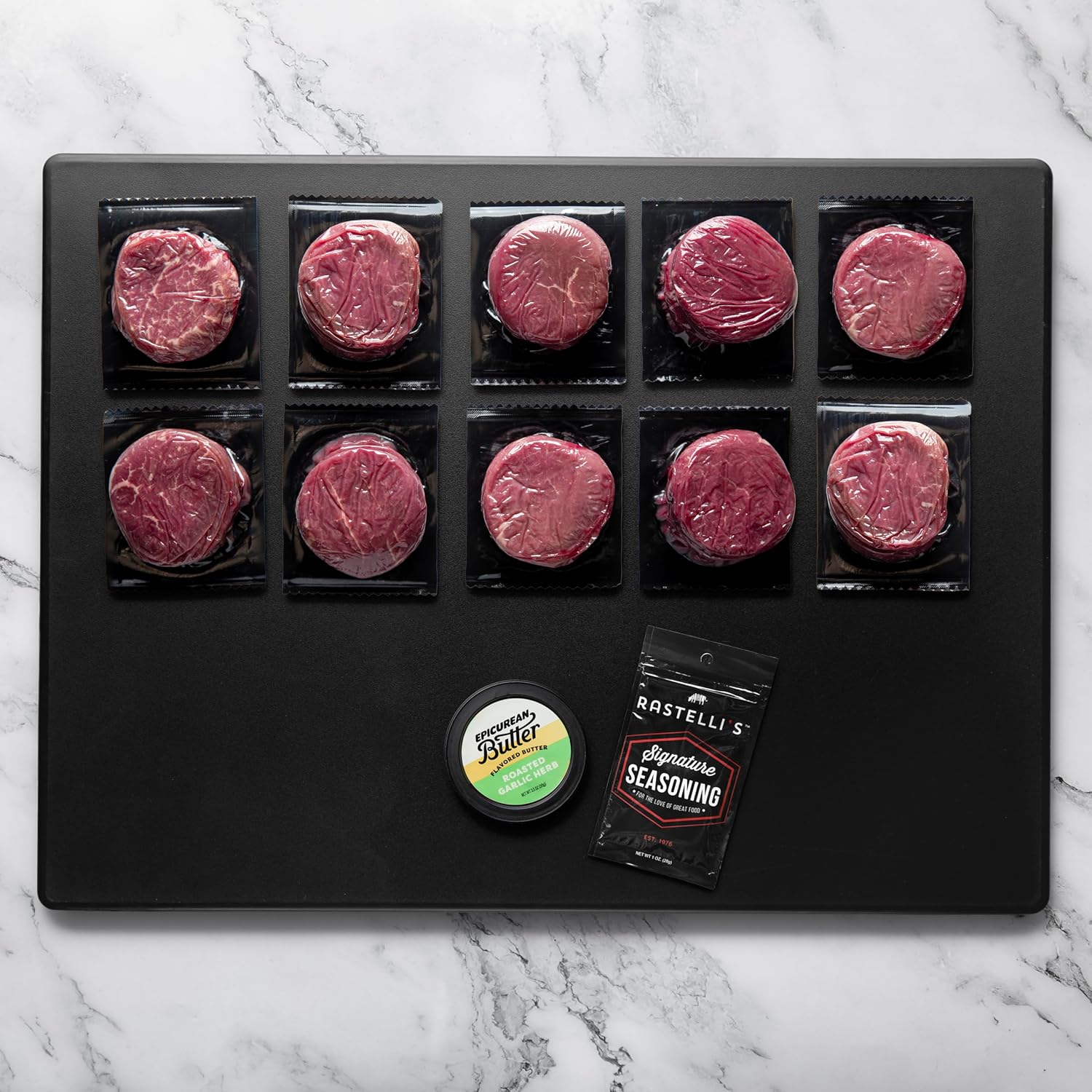 Rastelli's Black Angus Beef Filet Mignon Steaks (10 ct) 5 oz Portions, With Butter, 3.125 lbs. Total