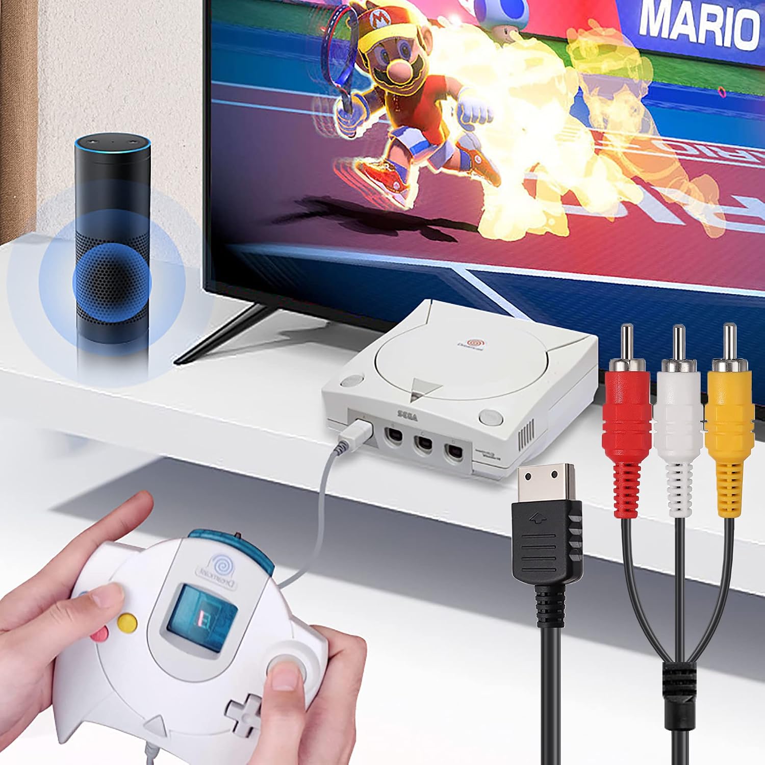 Power Cord and AV Cable for Dreamcast, 2 Prong Power Supply & Audio Video RCA AV Cable Compatible with Sega Dreamcast DC Console