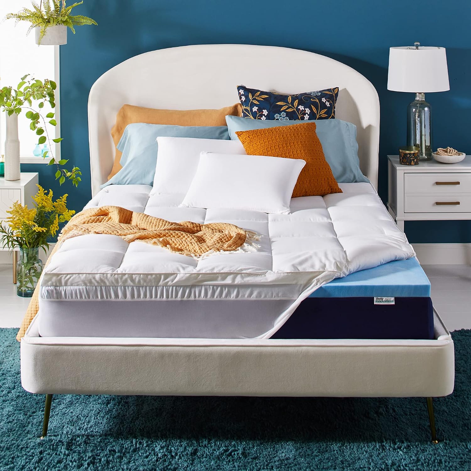 Sleep Innovations Dual Layer 4 Inch Memory Foam Mattress Topper, California King Size, Medium Support