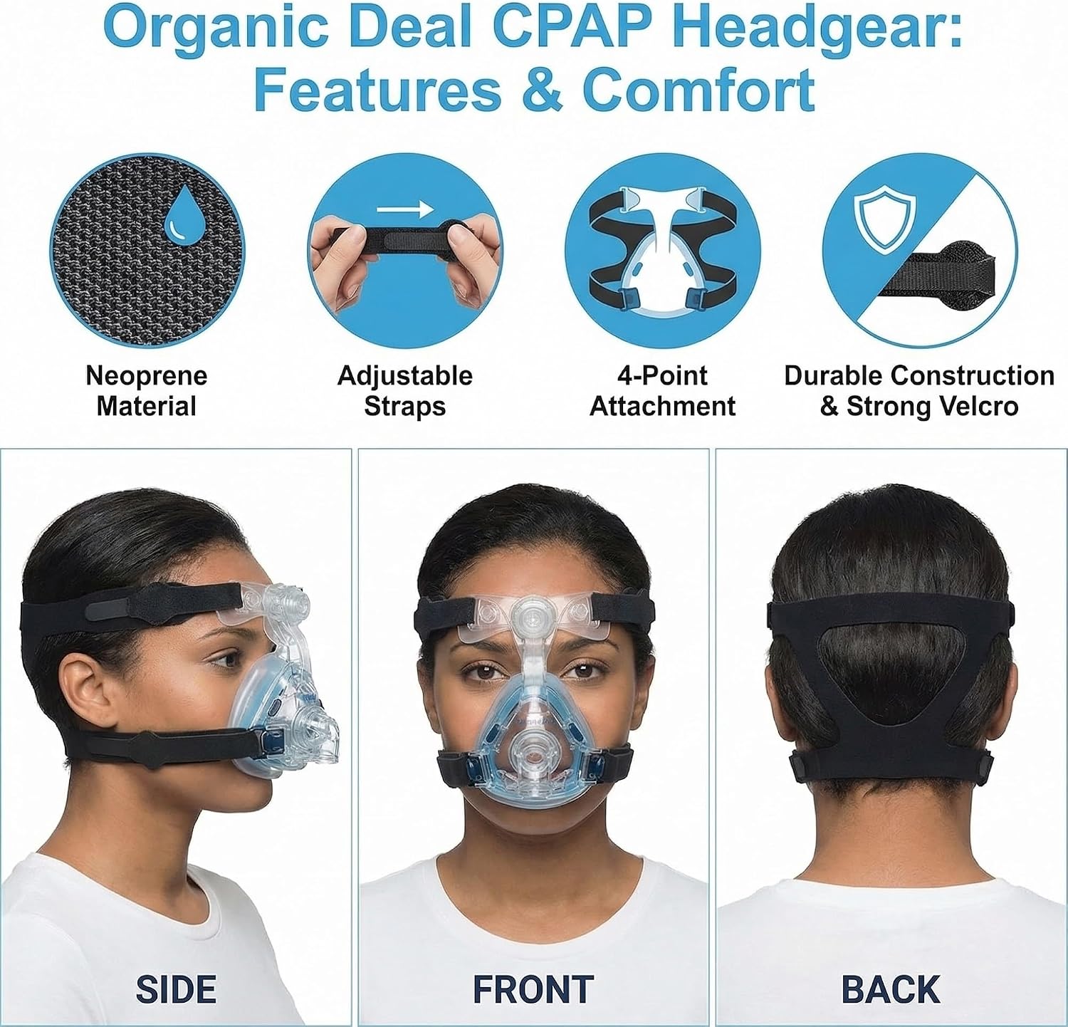 Universal CPAP Headgear Strap – Replacement for Philips Respironics Headgear & ResMed CPAP Supplies – CPAP Mask & Head Strap (Mask, Clips NOT Included)