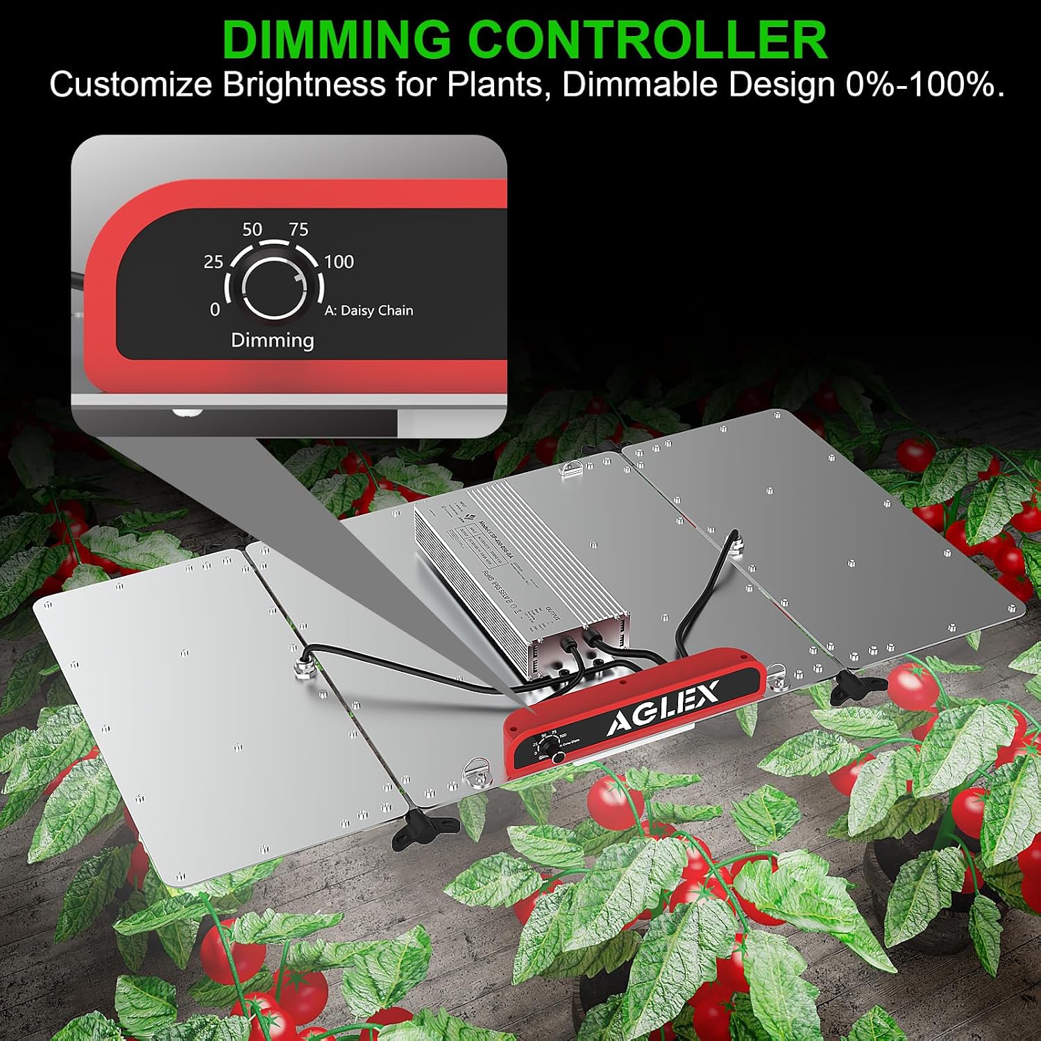 AGLEX K1000 LED Grow Light, Grow Light with Daisy Chain & Dimmable, Full Spectrum Plant Grow Lights for Hydroponic Indoor Plants Seeding