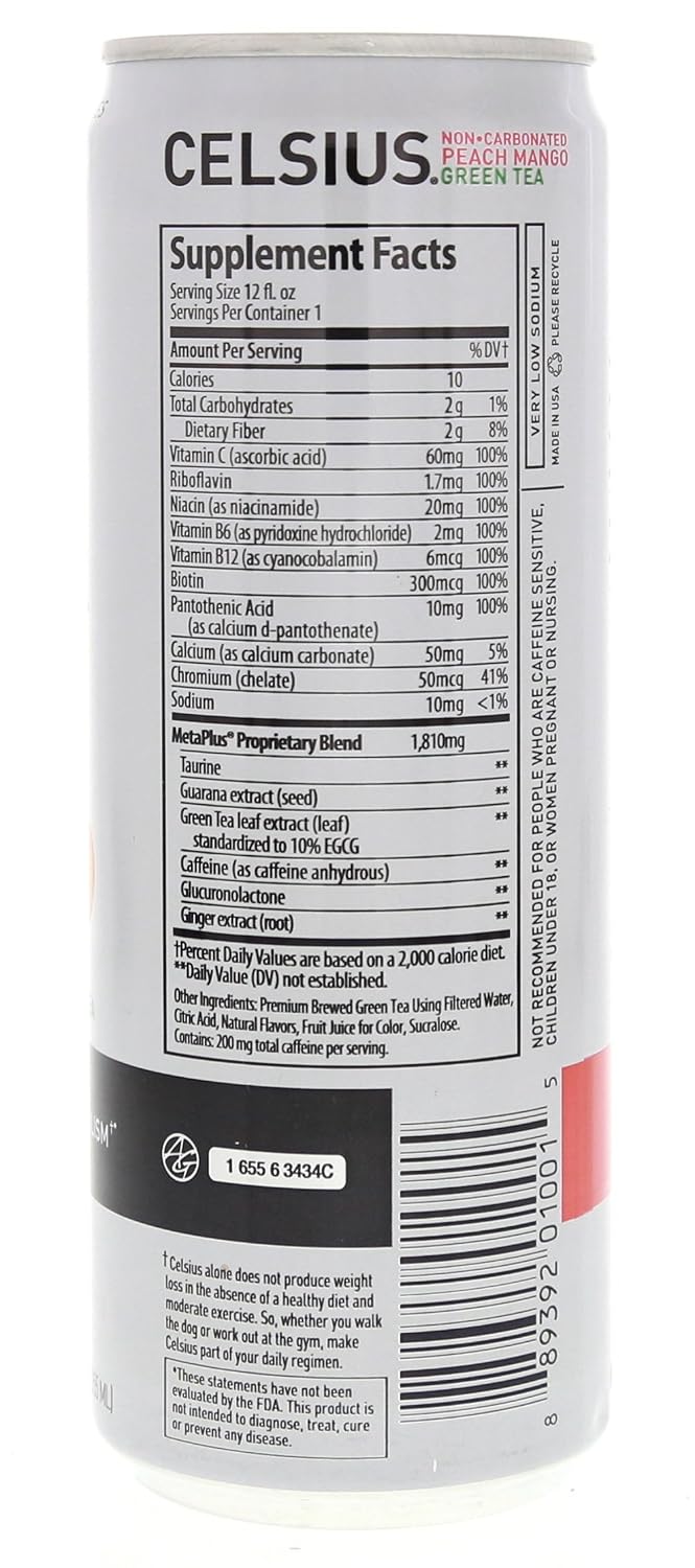 CELSIUS Sparkling Orange, Sugar Free Energy Drink, 12 Fl Oz (Pack of 4)