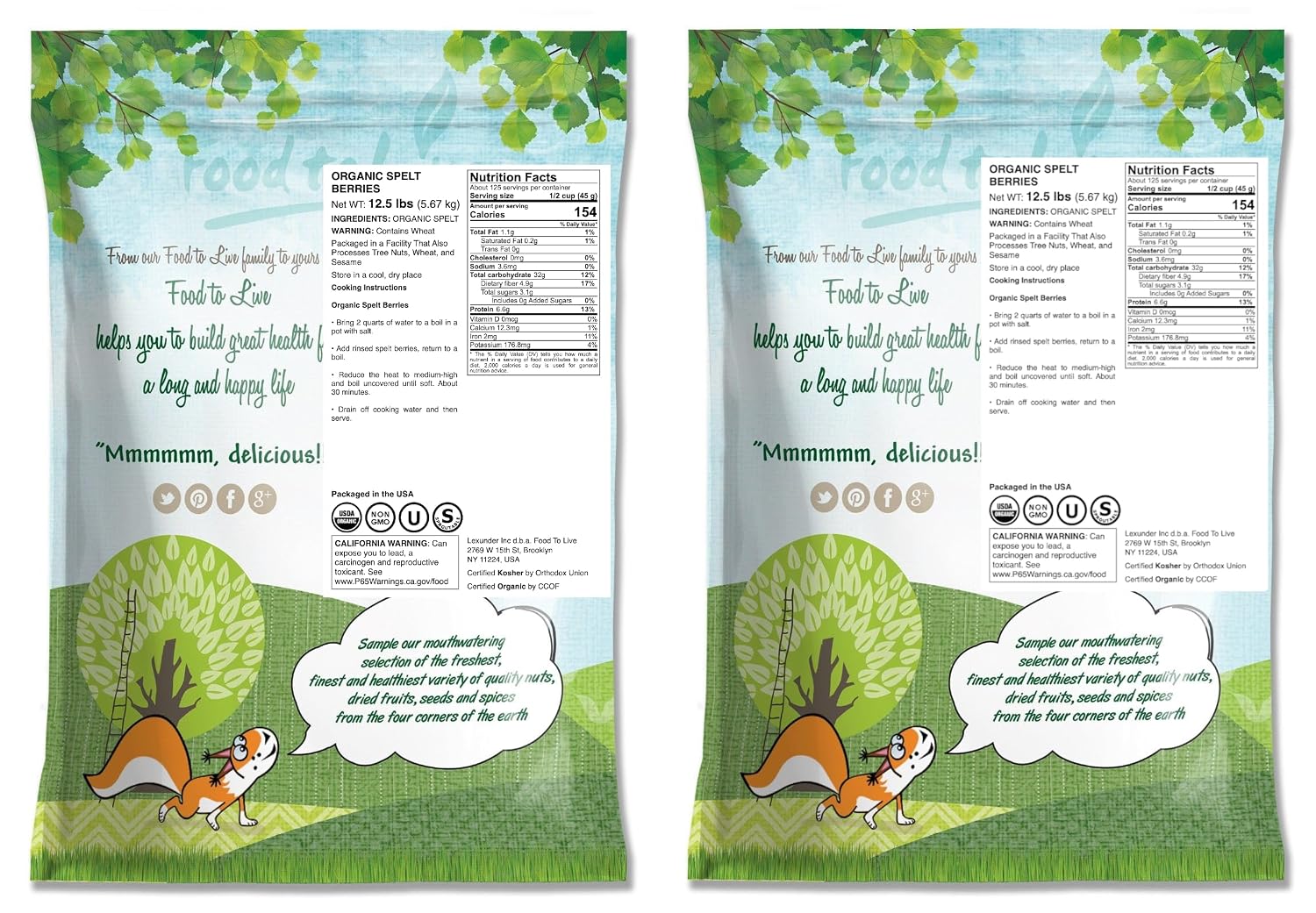 Food to Live Organic Spelt Berries, 3 Pounds - Non-GMO, Whole Grain, Non-Irradiated, Vegan Superfood, Bulk, Product of the USA
