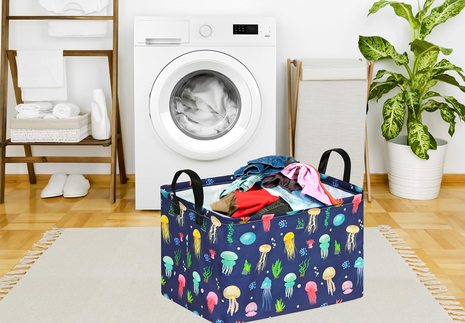 Kid Storage Basket Gift Shelf Basket Toy Storage Bin, Nursery Basket Organizer Box for Children Room Deco With Handles (Grey deer)