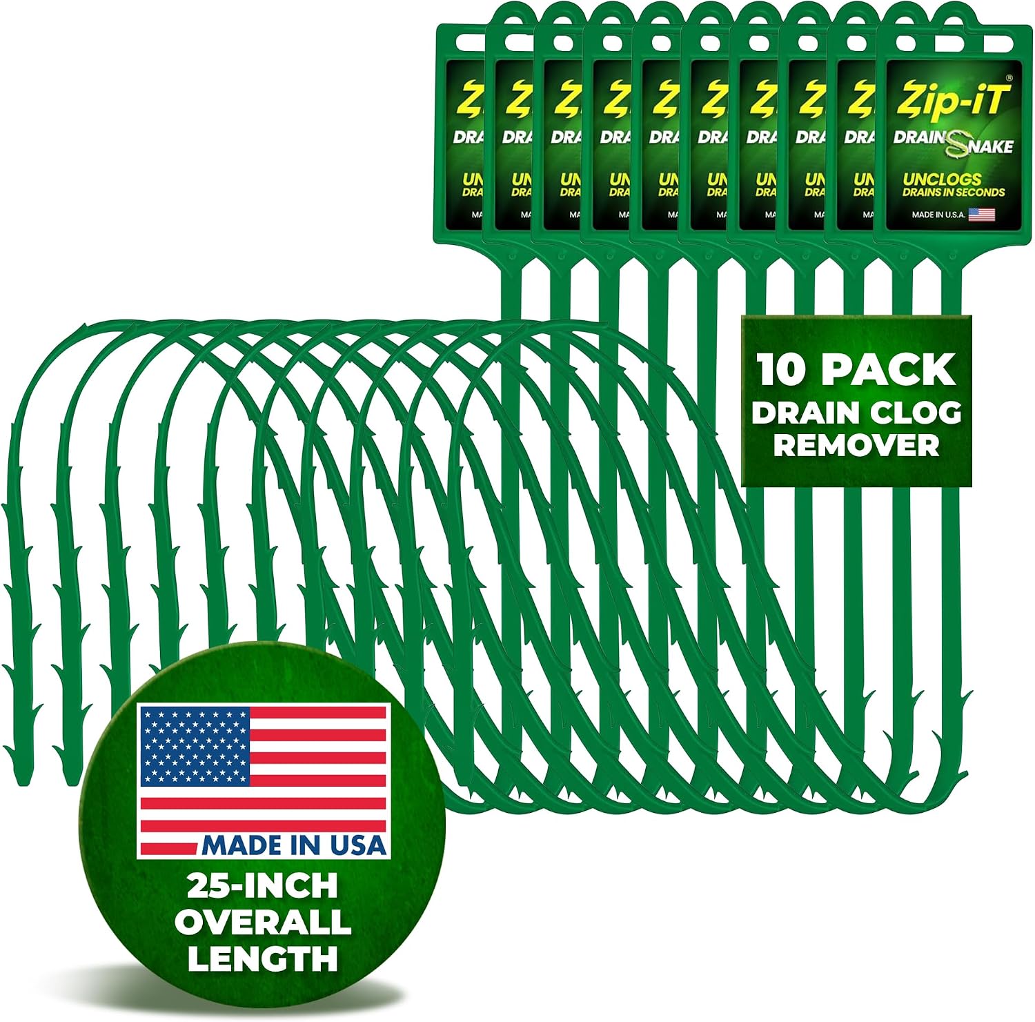 The original Zip-It Hair Clog Remover 25-inch Overall Length Drain Snake Cleaner (3-Pack), Unclog Your Sink, Shower
