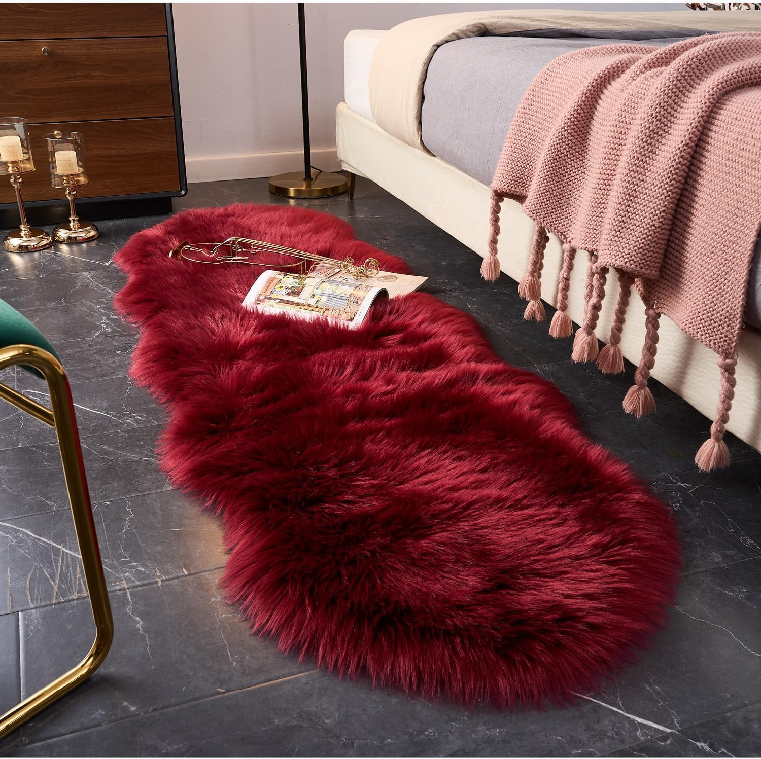EasyJoy Ultra Soft Fluffy Shaggy Area Rug Faux Fur Rug Chair Cover Seat Pad Fuzzy Area Rug for Bedroom Floor Sofa Living Room (2 x 6 ft Sheepskin