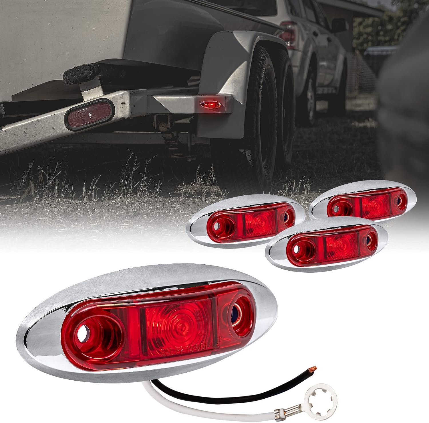 TRUE MODS 2pc 2.5" Amber Oval LED Trailer Marker Lights for Boat Trailer RV