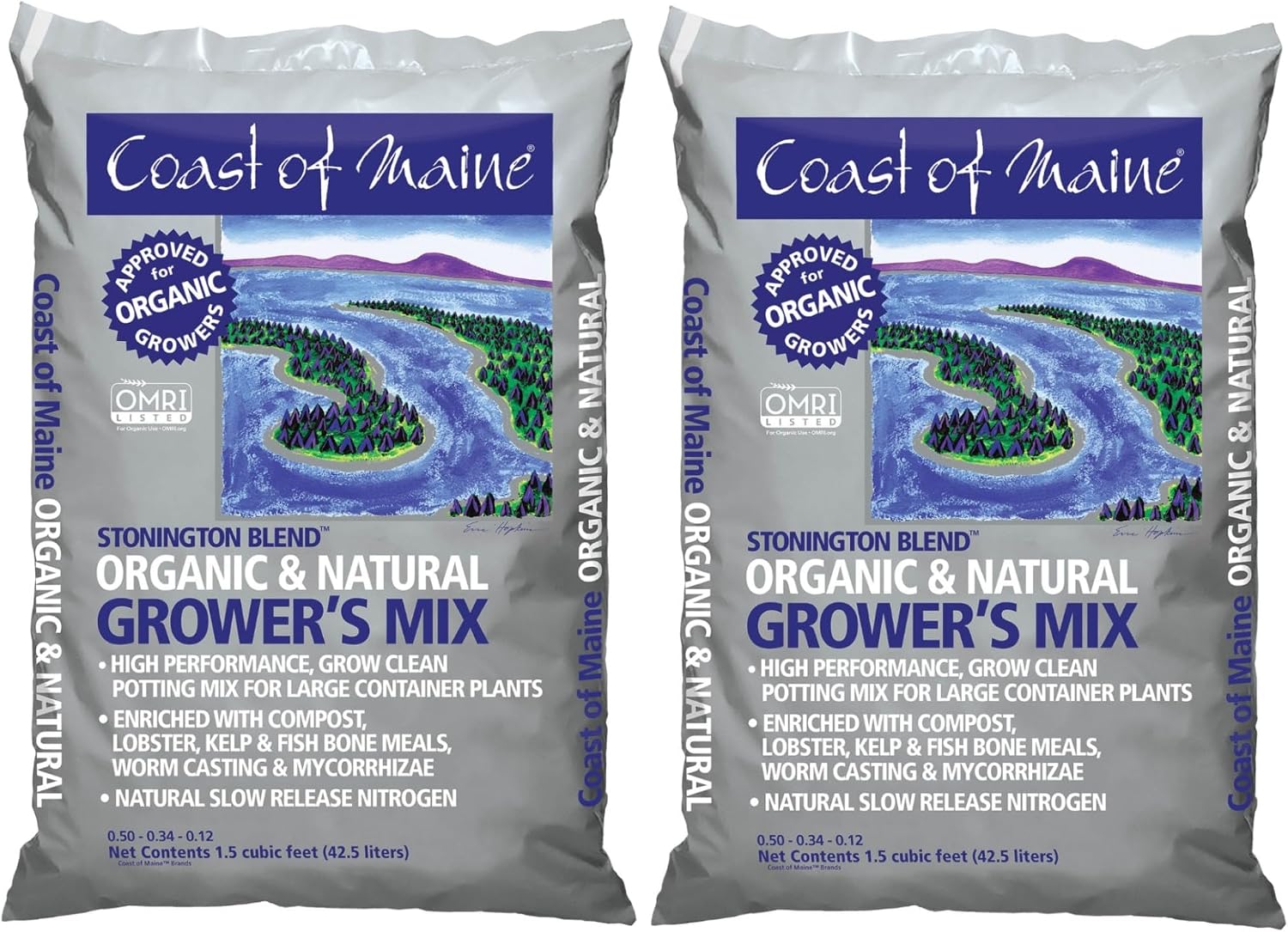 Coast of Maine CMSBO15 Stonington Blend Organic Growers Potting Soil Mix with All Natural Oceanic Ingredients for Planters and Pots, 1.5 Cubic Feet
