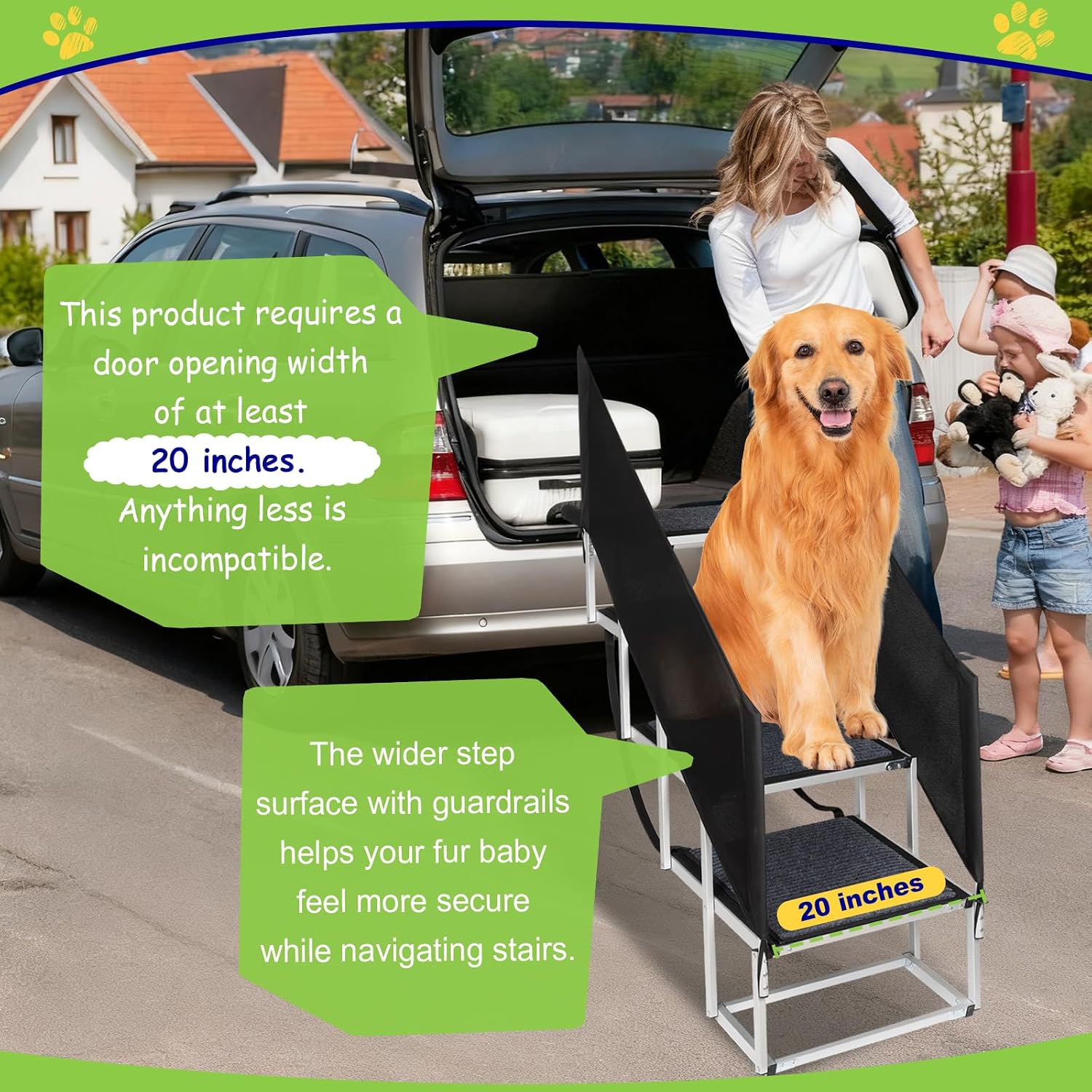 Deergym Dog Stairs for Large Dogs - 5 Step Wide 16in High 34in Foldable Dog Ramp for Car Non-Slip Surface Support up to 230lbs - Suitable for SUV,Truck, Sofas, Bed