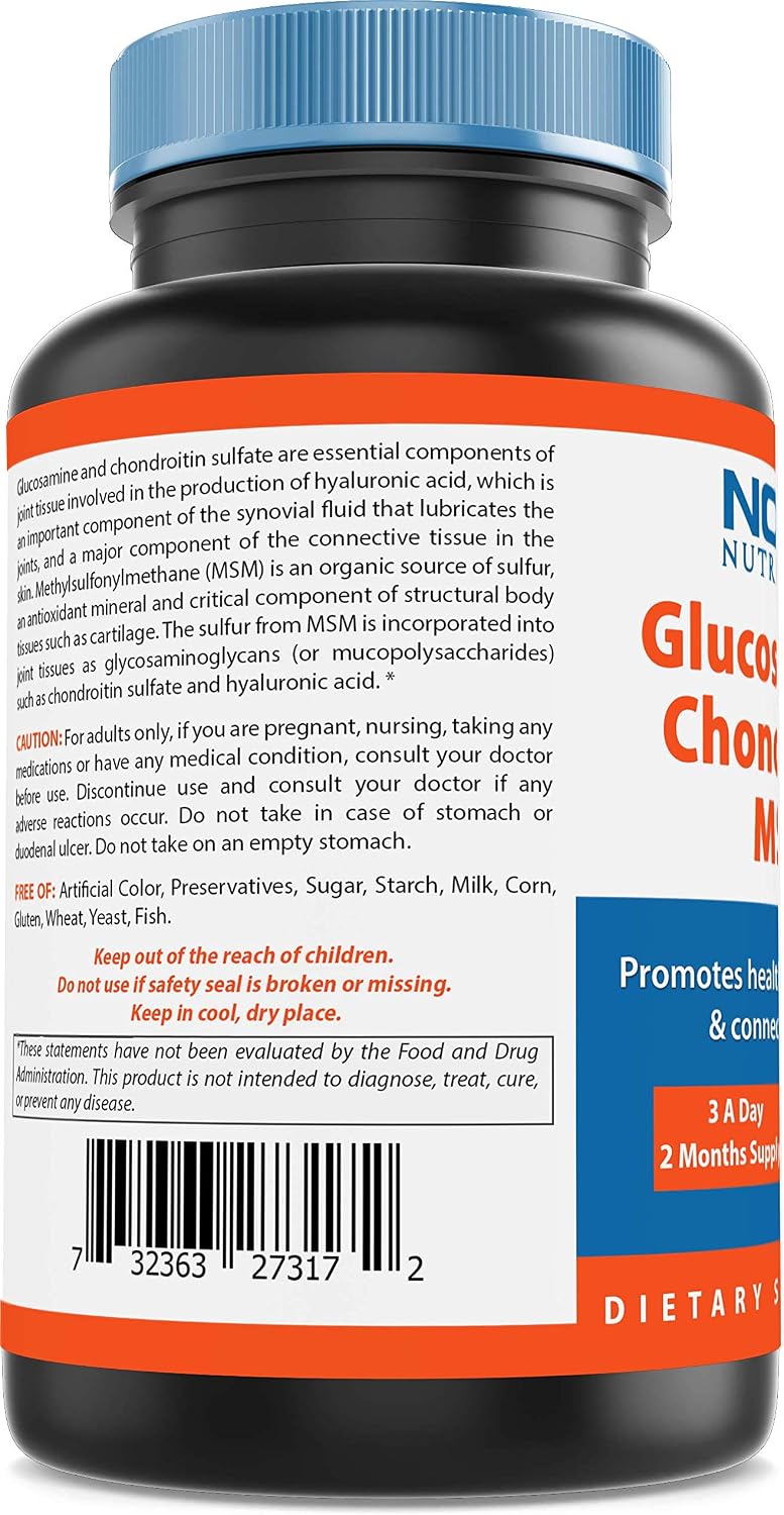 Nova Nutritions Triple Strength Glucosamine Chondroitin MSM 2600mg/Serving Capsules, Supports Healthy Joint
