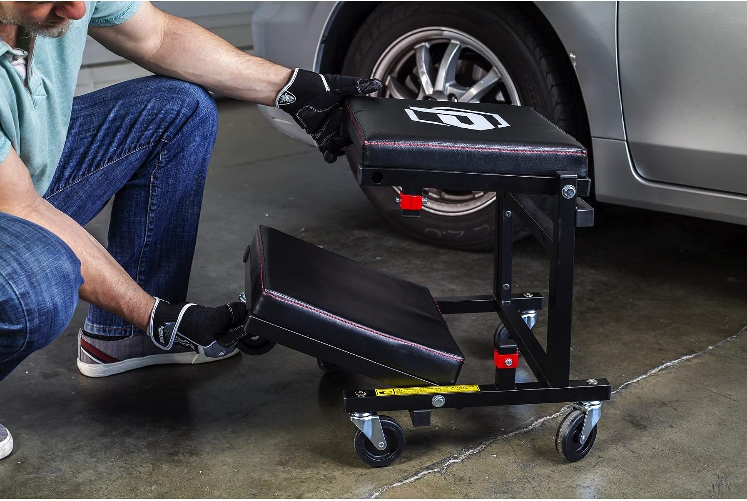 Powerbuilt 2-in-1 Rolling Creeper Seat Converts from High to Low Roller Seat, Fast, Tool-Free Conversion, Garage, Shop, Brake Jobs, Washing, Detailing