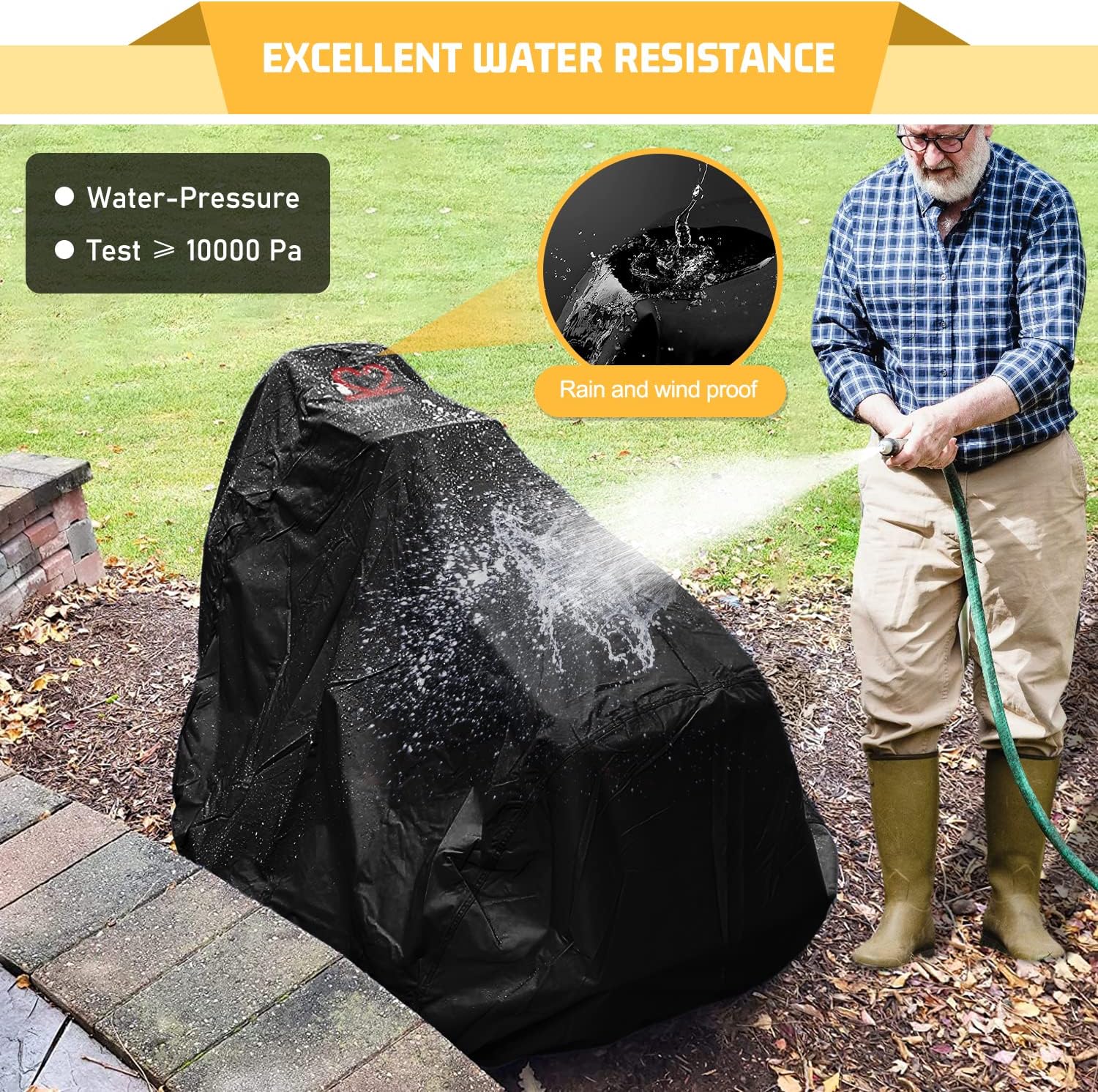 Riding Lawn Mower Cover 600D Lawnmower Covers Waterproof, up to 54" Decks | Universal Outdoor Lawn Tractor Cover Tarp All Weather Ride on Mower Covers, Heavy Duty 600D, Elastic Cord & Storage Bag