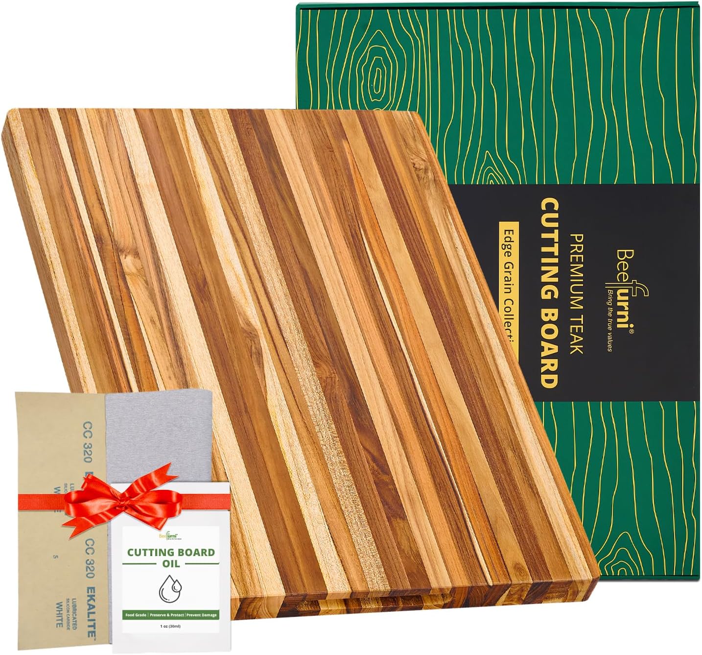 BEEFURNI Teak Wood Cutting Board with Hand Grip (20x15x1.25", M)