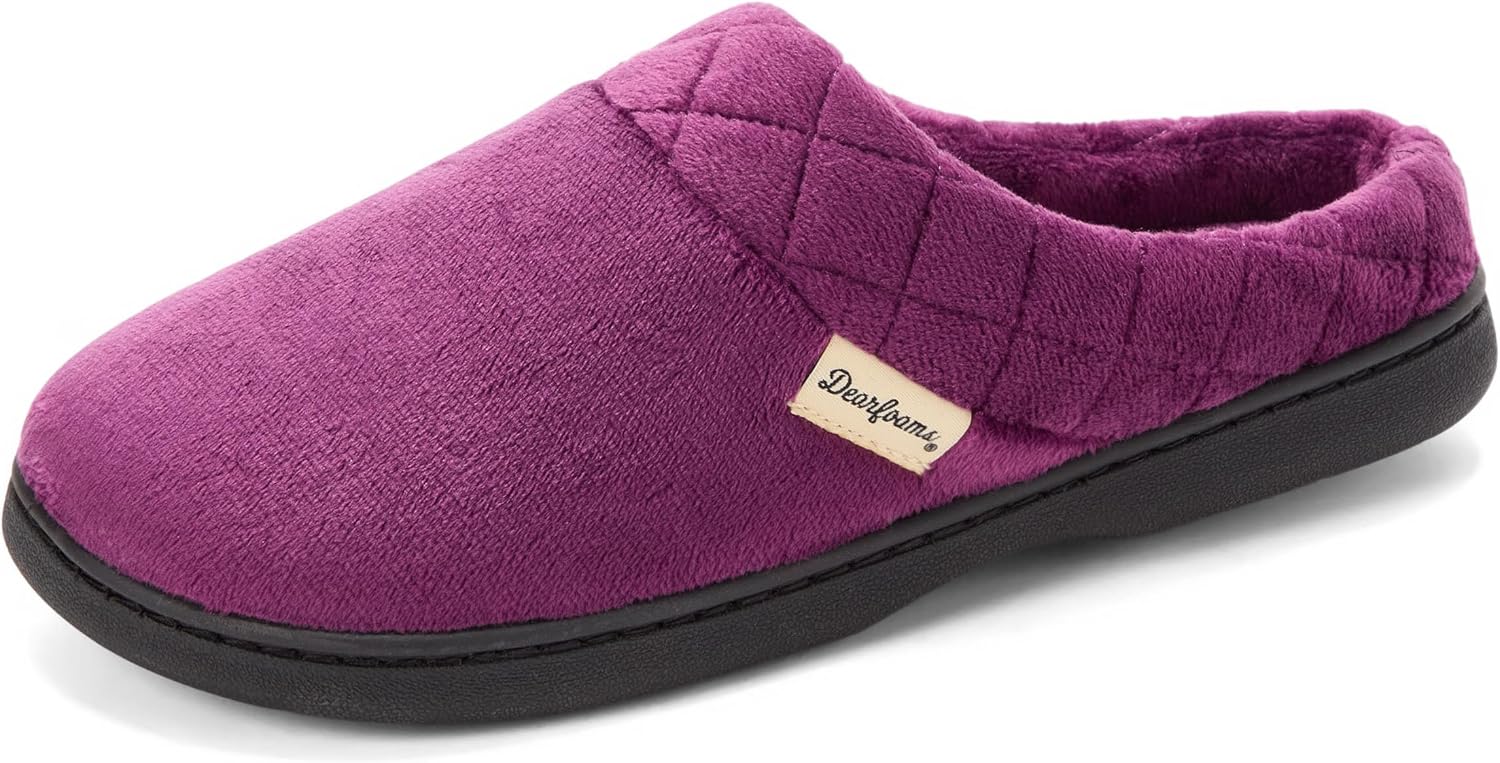 Dearfoams Women's Lightweight Memory Foam Indoor House Slipper Darcy Velour Clog with Wide Widths