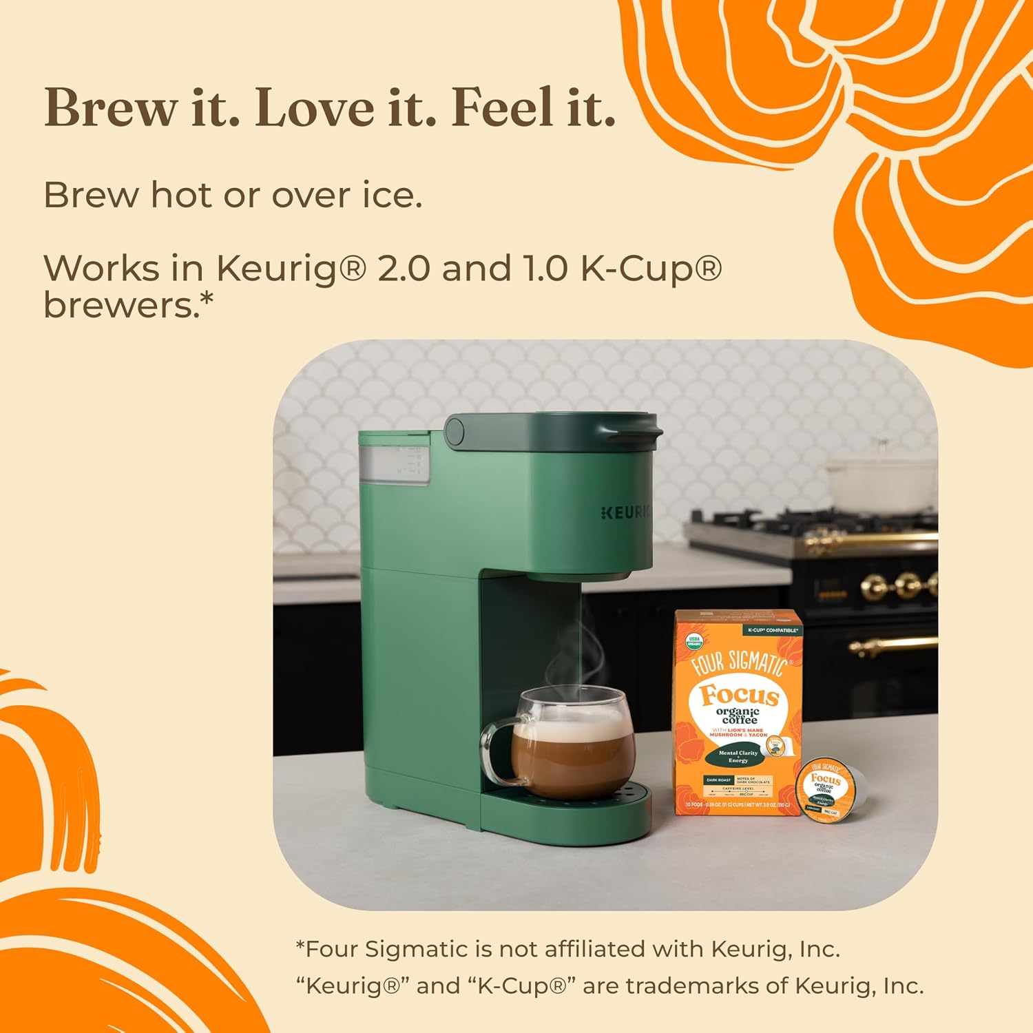 Four Sigmatic Mushroom Coffee K-Cups | Organic Dark Roast Coffee with Lion’s Mane Mushroom Powder & Yacon | Focus & Immune Support | Vegan & Keto
