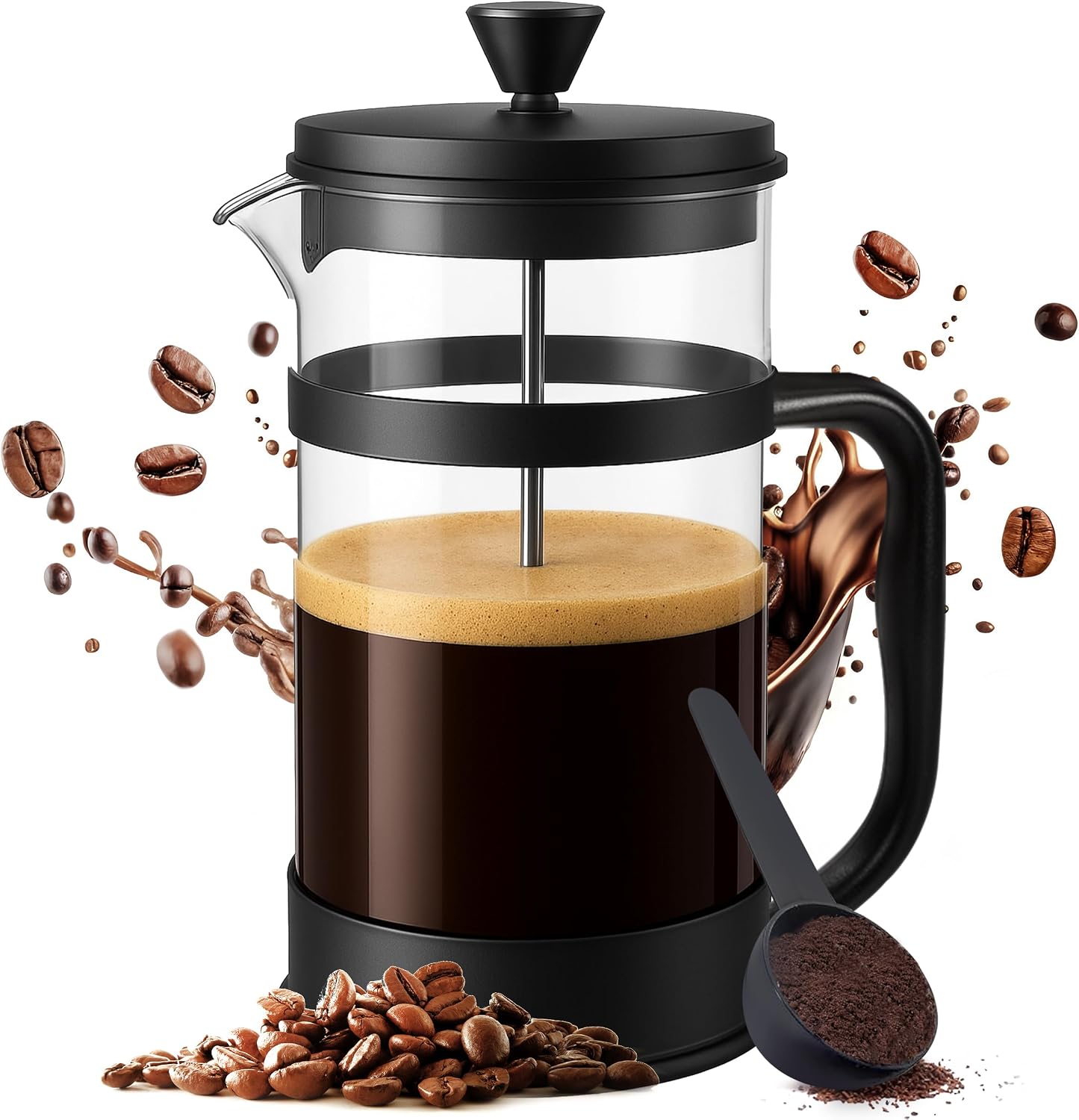 Utopia Kitchen Borosilicate Glass French Press Coffee Maker 34 Oz, Black | Heat-Resistant Cafetiere & Tea Maker, Thickened Glass Coffee Press for Travel and Camping