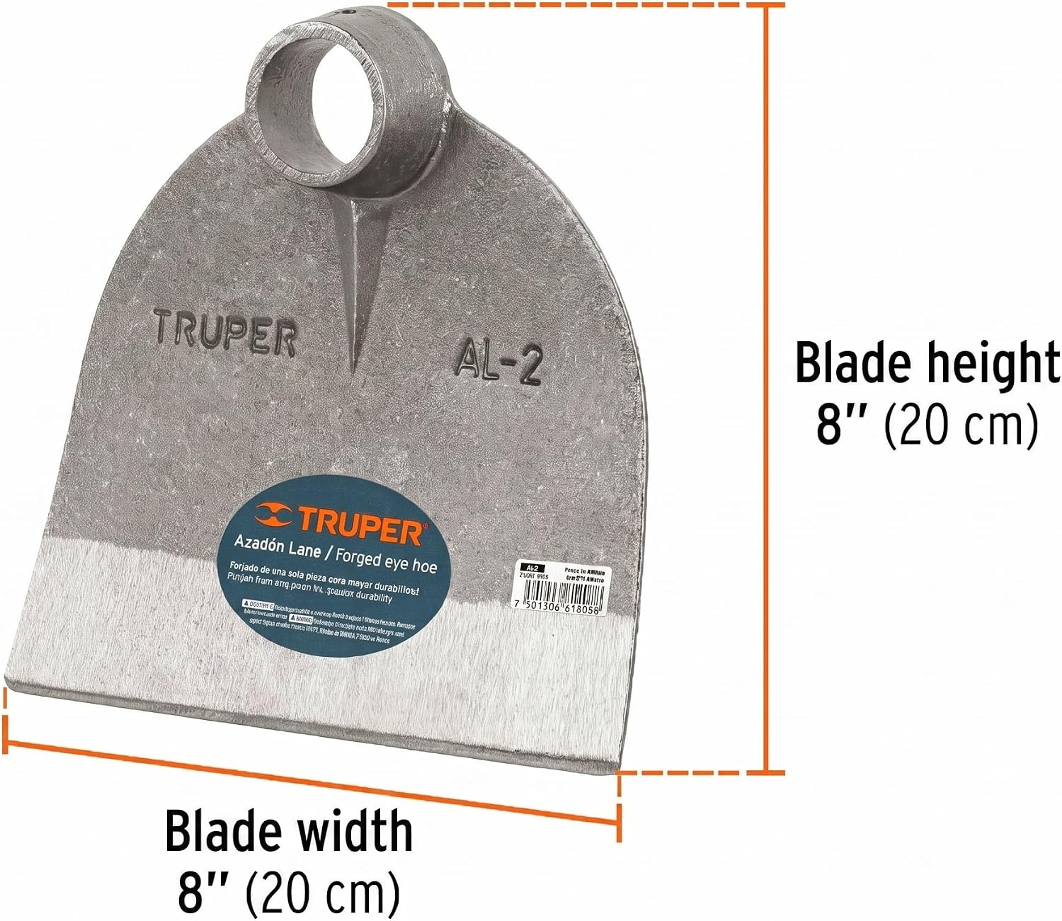 Truper Lane No. 2 Field Hoe Head, 2 lb Forged Steel, Heavy-Duty Replacement Hoe Head for Agriculture and Landscaping (Model AL-2/10606)
