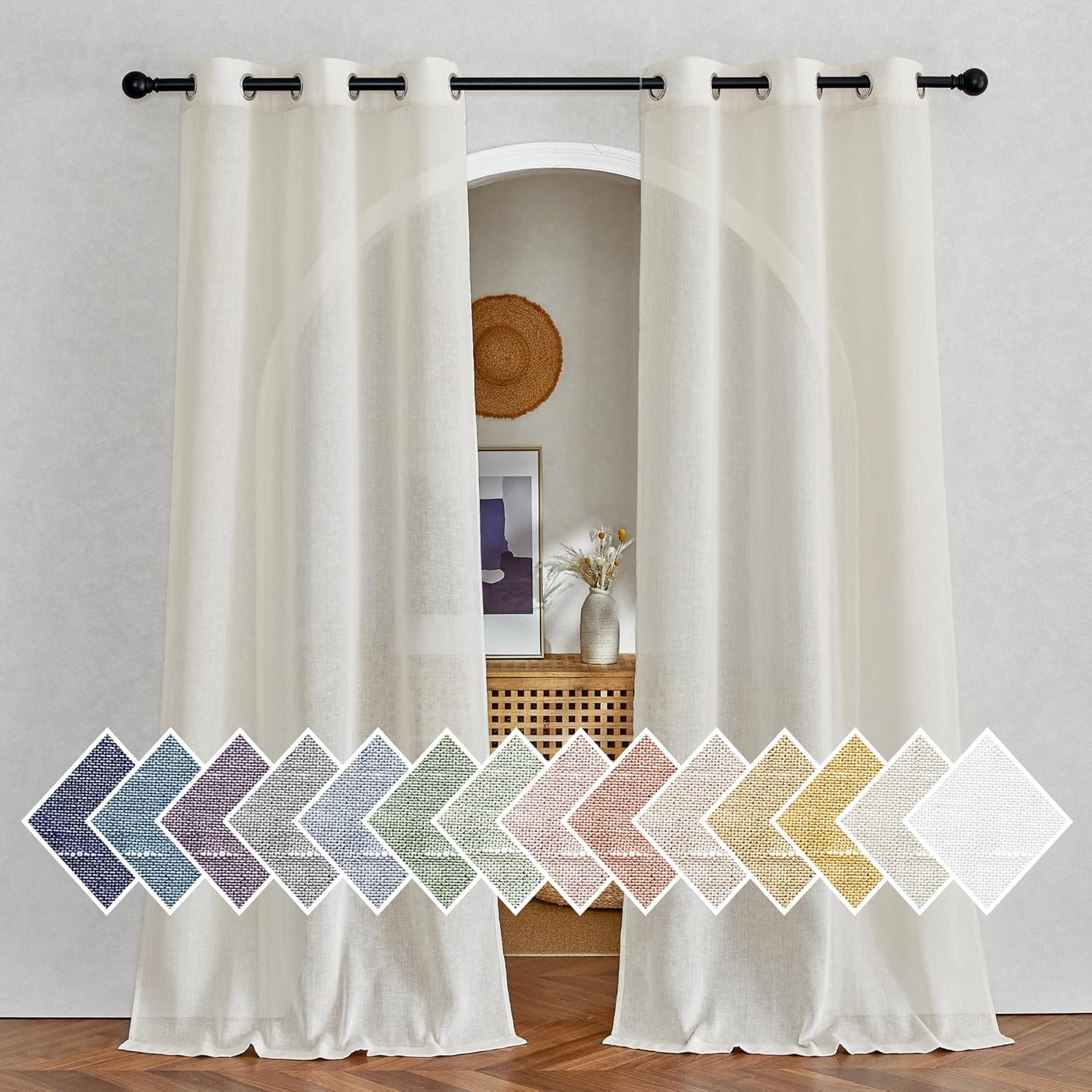 NICETOWN Linen Curtains Semi Sheer Bedroom Window Curtains