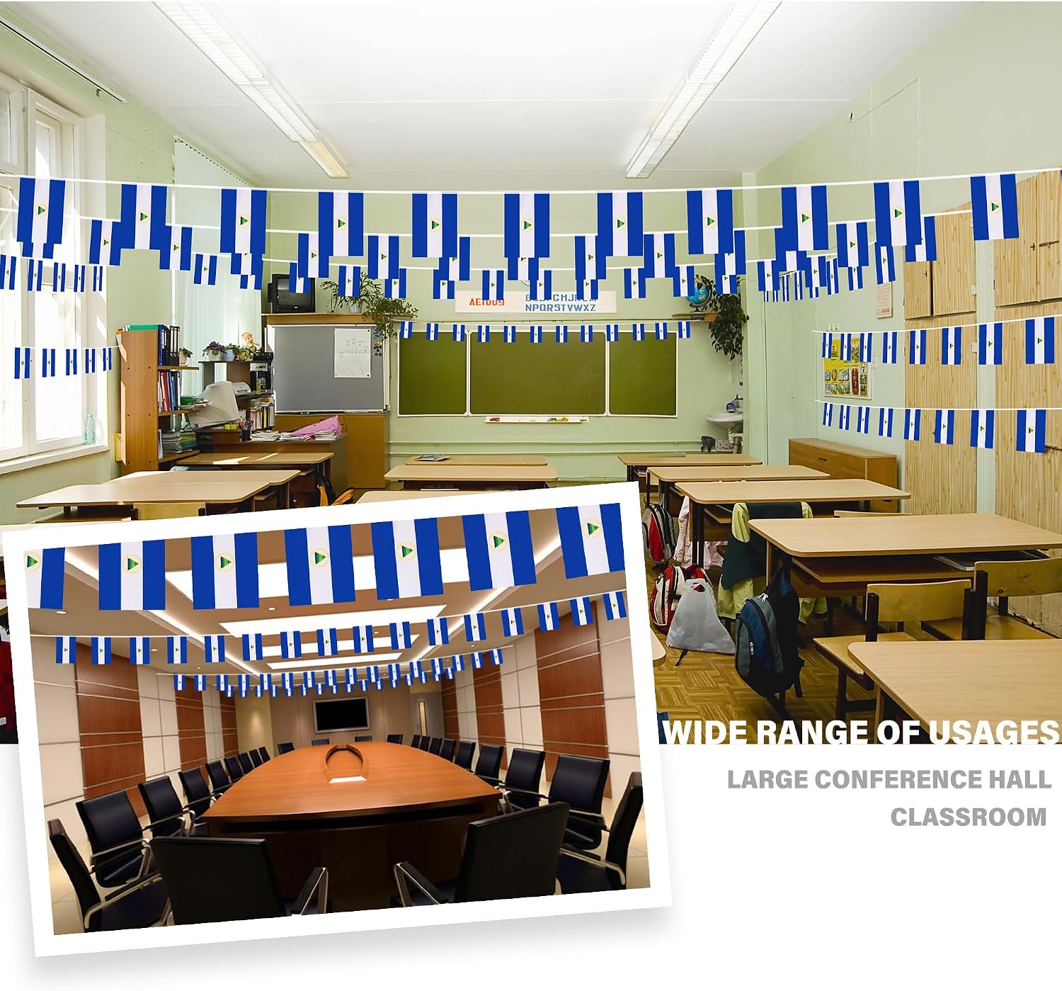 Nicaragua String Flag Pennant Banner, Small Mini Nicaraguan Flags Bunting Banner, National Country Decoration for School, Party, Sports Events, Patriotic Festival, 33 Feet 30 Flags