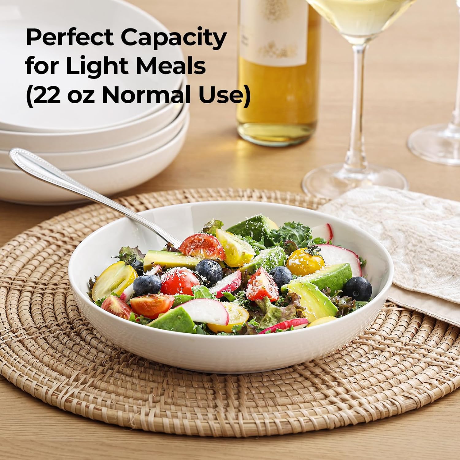Y YHY 9.75" Large Pasta Bowls, 50 Ounces Big Salad Bowls, Ceramic Serving Bowl Set of 4, Wide and Shallow Bowls Set, Microwave and Dishwasher Safe, White