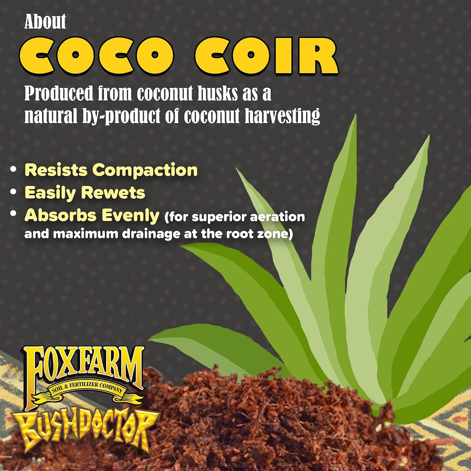 FoxFarm Bush Doctor Coco Loco Potting Mix, 2cu ft - Extends Your Watering Schedule, Triple-Washed to Reduce Salt Content - Perfect for Cultivating Vigorous Plants