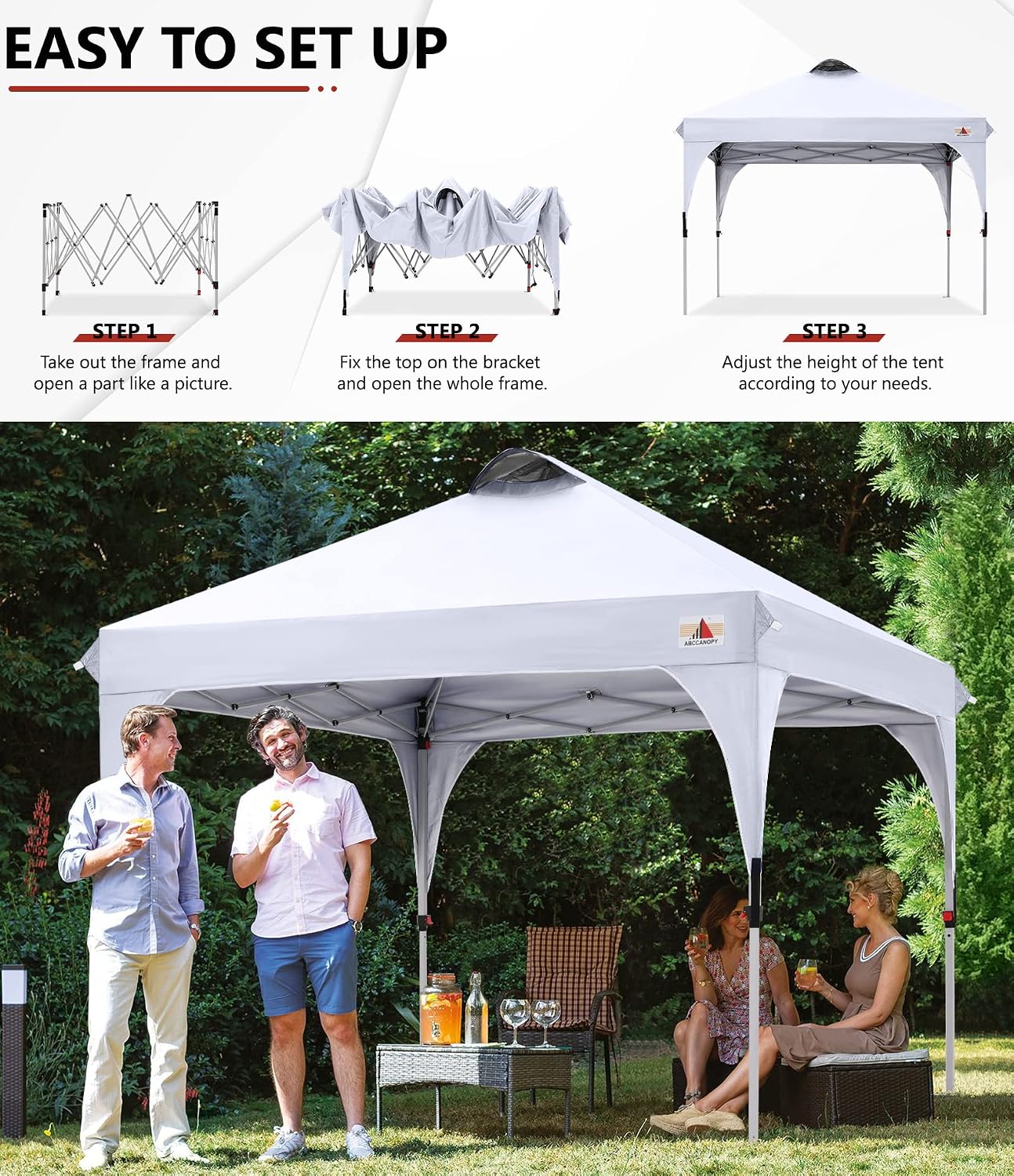 ABCCANOPY Outdoor Pop up Canopy Tent, 10x10 Instant Portable Canopy for Camping, Beach, Backyard,Gray | Water resistant & UV protection canopy, easy setup, with carry bag, ideal for camping, beach, backyard, market events
