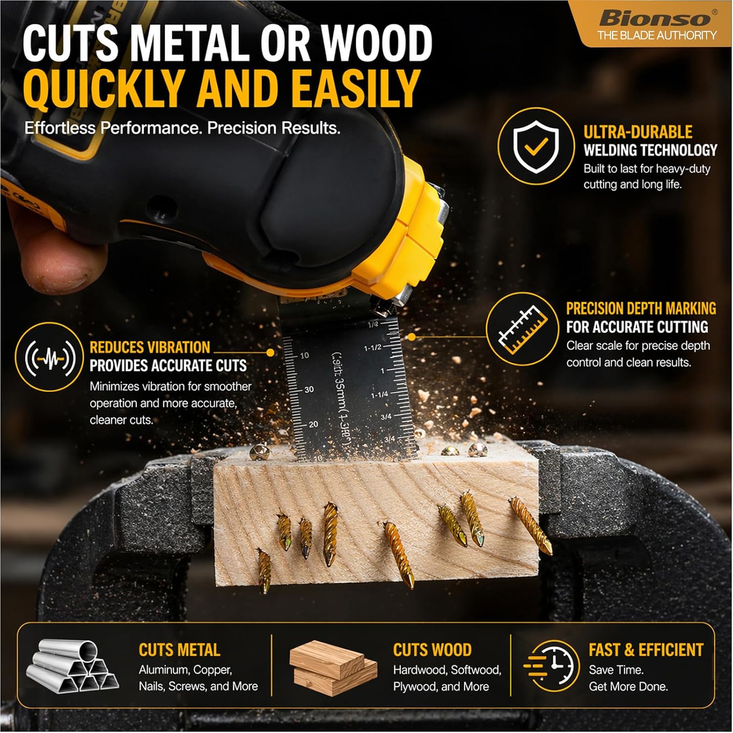 Bionso 40 PCS Oscillating Saw Blades, Premium Multitool Kit for Wood Metal Plastics, Tool Blades Fit Dewalt Worx Rockwell Wen Milwaukee Makita Ryobi Bosch Fein Porter Genesis Black