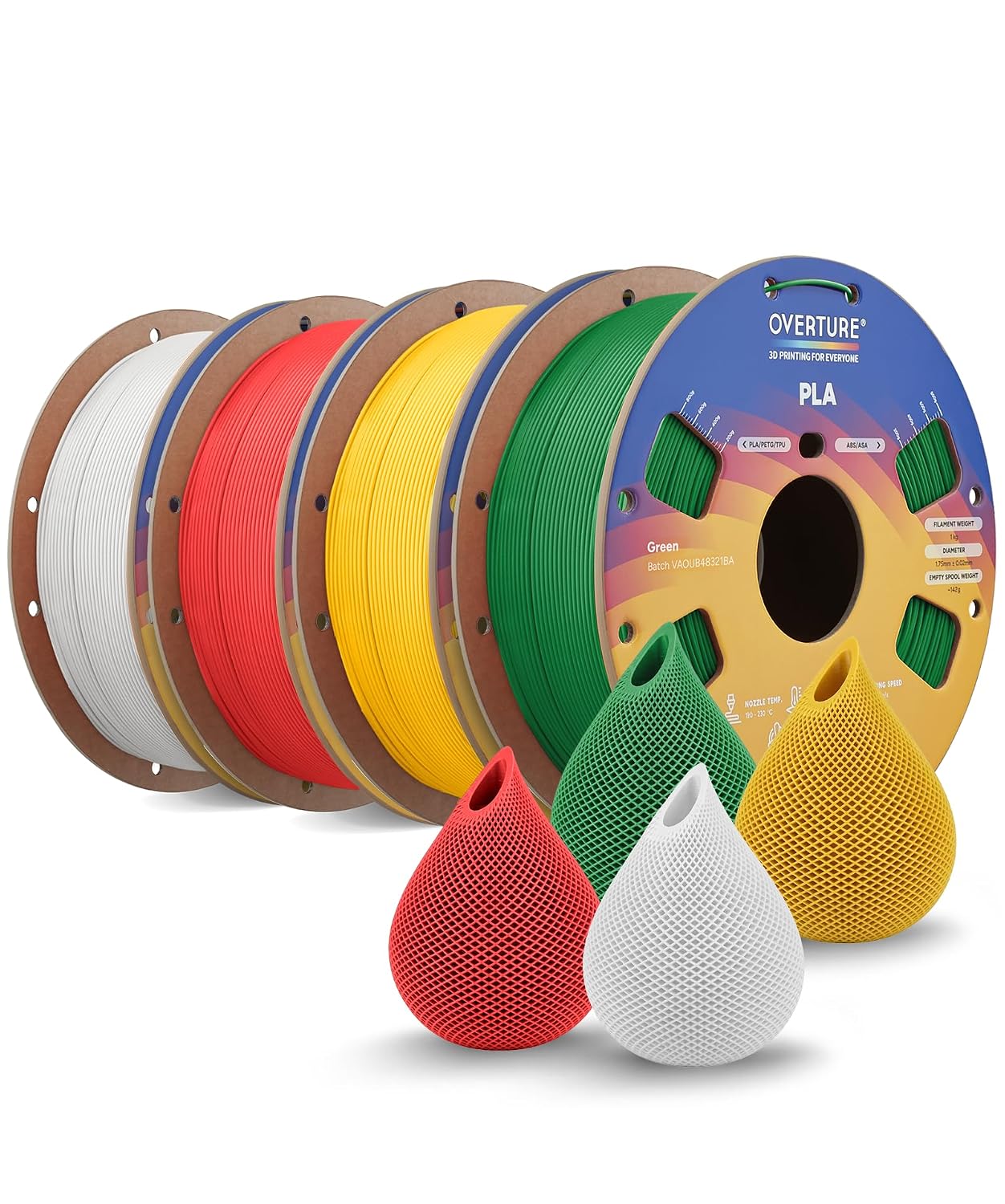 OVERTURE High Speed PLA Filament 1.75mm 3D Printer Filament,1kg White