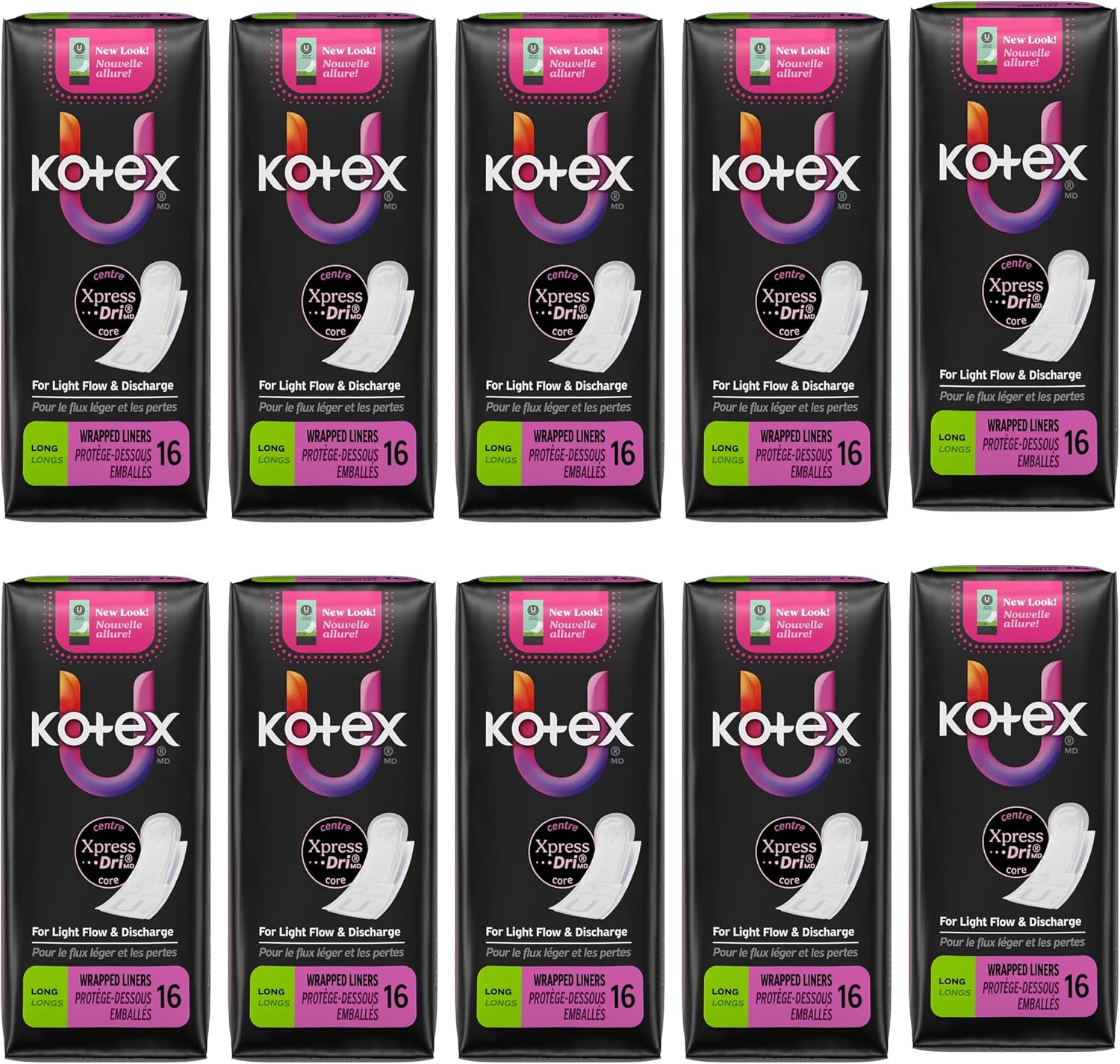 Kotex Natural Balance Absorbent Liners, Long, 16 Count(10 Pack)