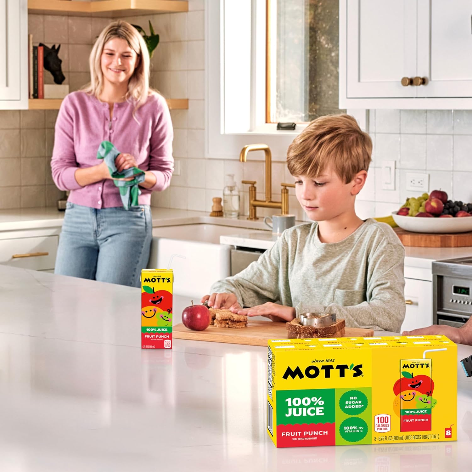 Mott's 100% Original Apple Juice, 6.75 Fl Oz Boxes, 32 Count (4 Packs Of 8), 2 Servings Of Fruit, 100% Fruit Juice, Gluten-free, Caffeine-free, Kosher, Contains No Artificial Colors Or Sweeteners