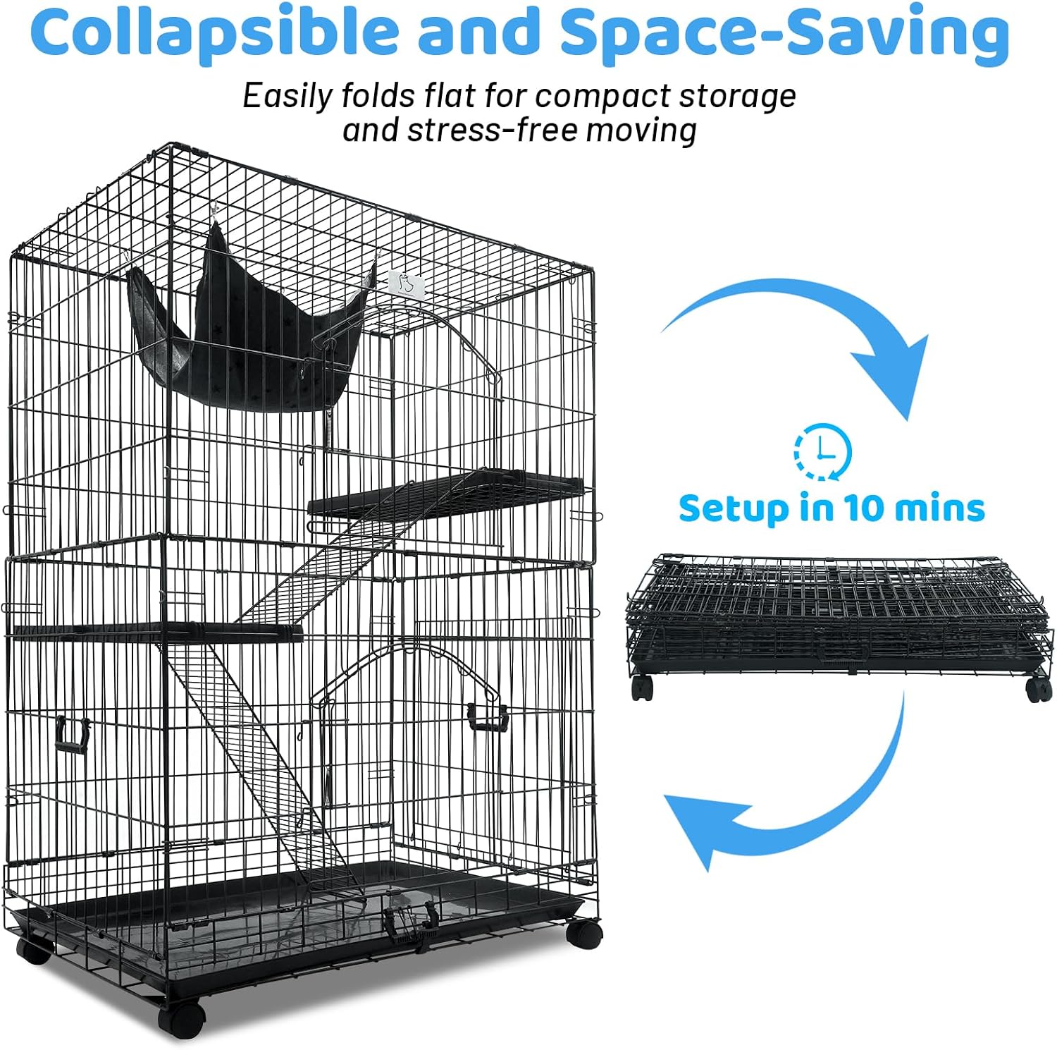 Homey Pet 51 Inch Cat Cages Indoor w/Side Door, Paw-Safe Plastic Platform